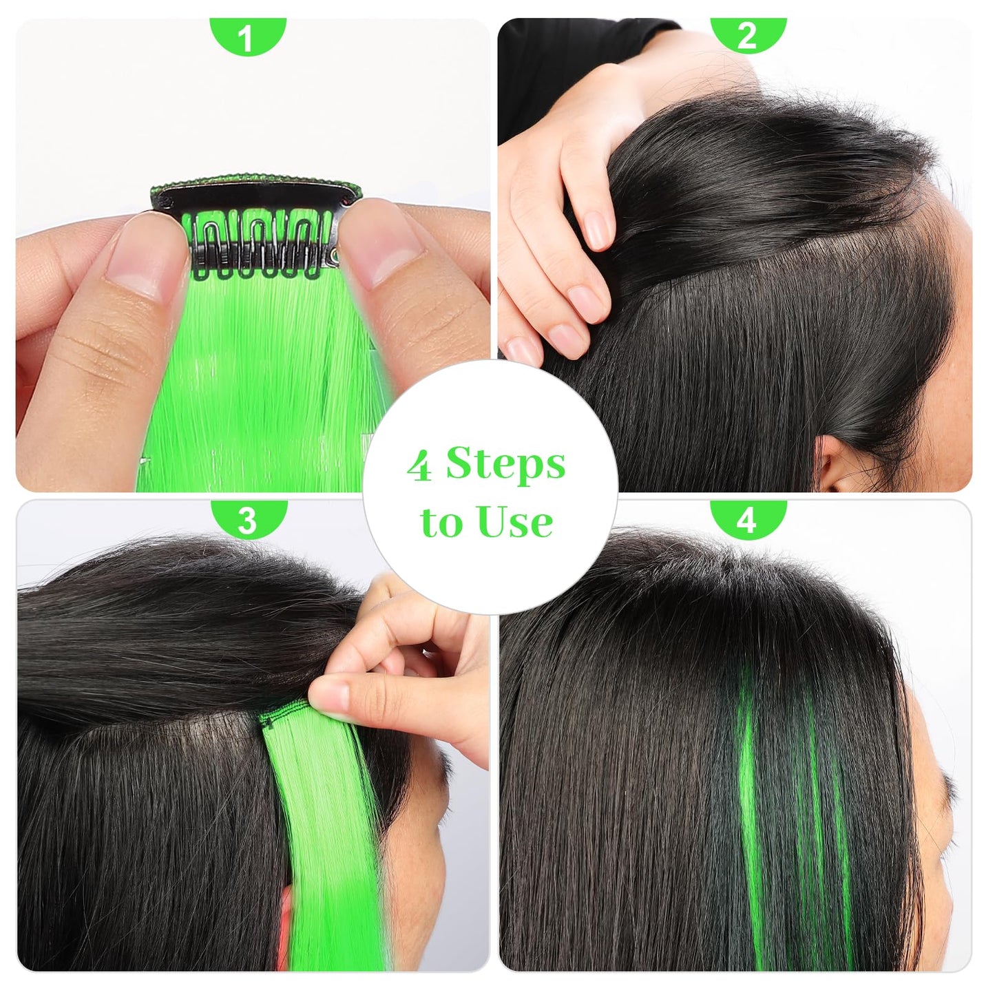 YaFex 12 Pcs Clip in Hair Extensions, 22 Inch Colored Hair Extensions Party Highlights Long Straight Synthetic Hairpieces for Women Kids Girls (Bright Green)