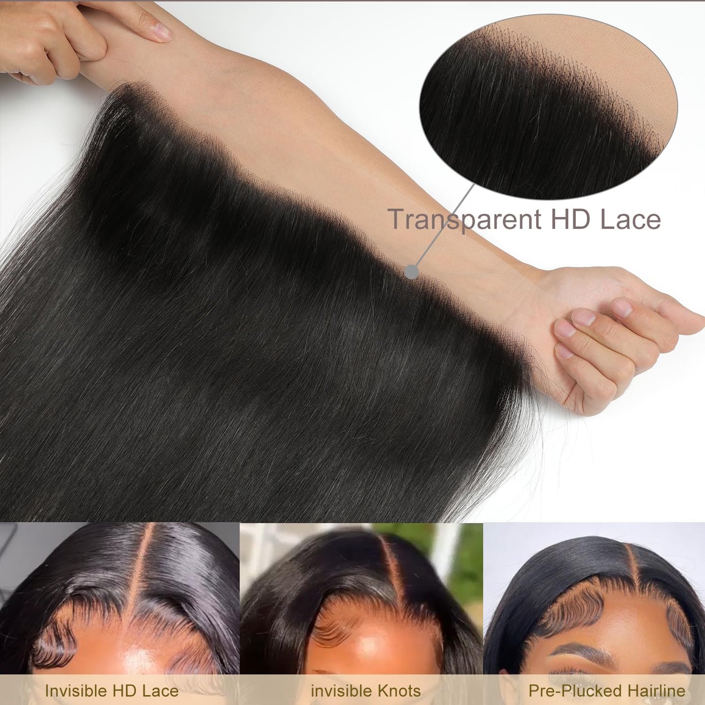 13x4 Straight Frontal Transparent HD Closure Human Hair Brazilian Virgin Hair Ear To Ear Lace Frontal Closure Pre Plucked With Baby Hair Natural Colo 20inch