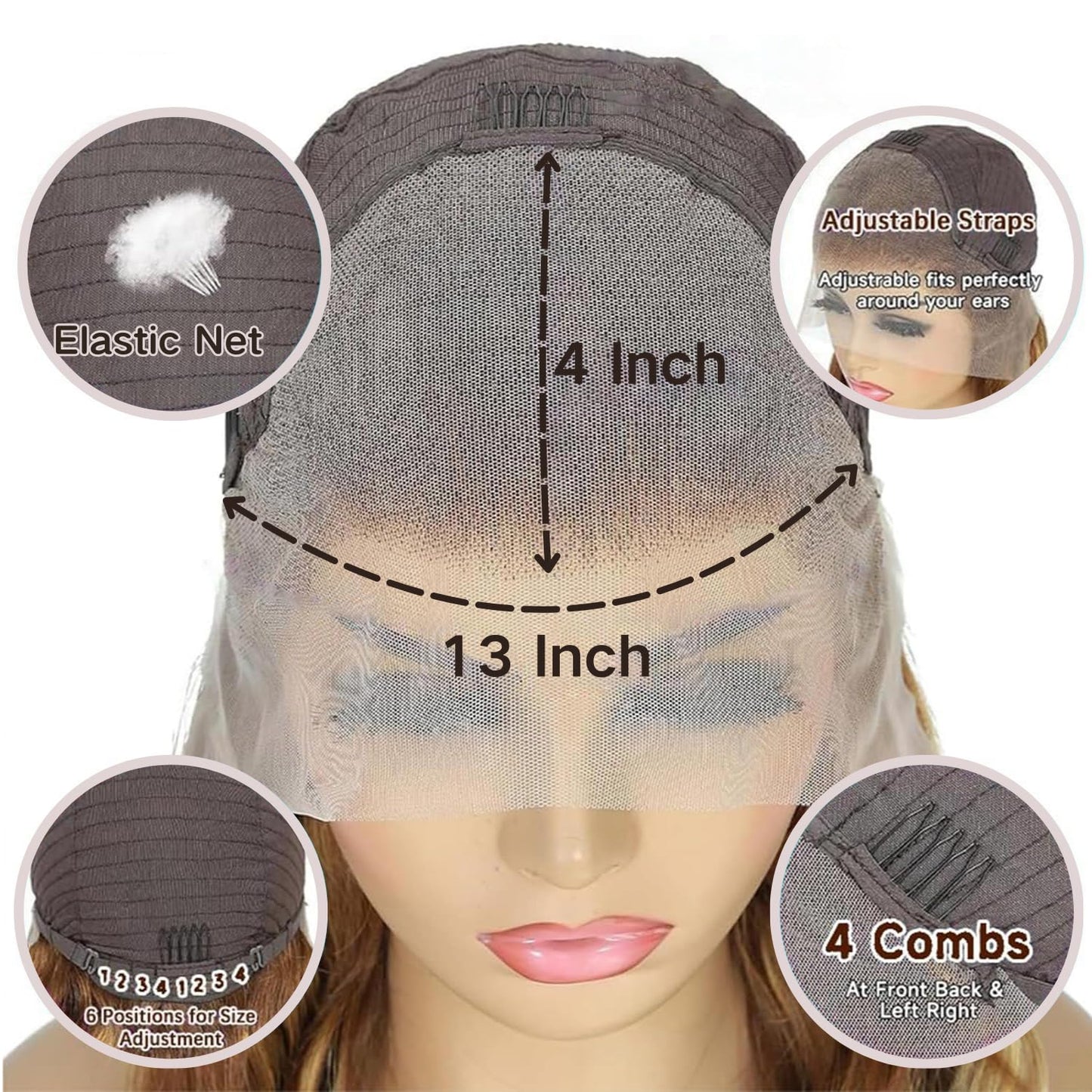 AAKJJ 4/27 Deep Wave Human Hair Wig, Highlight Ombre Color, 13x4 HD Transparent Lace Front Wig, 200 Density, Pre-Plucked Hairline with Baby Hair, Glueless, for Women 30 Inch
