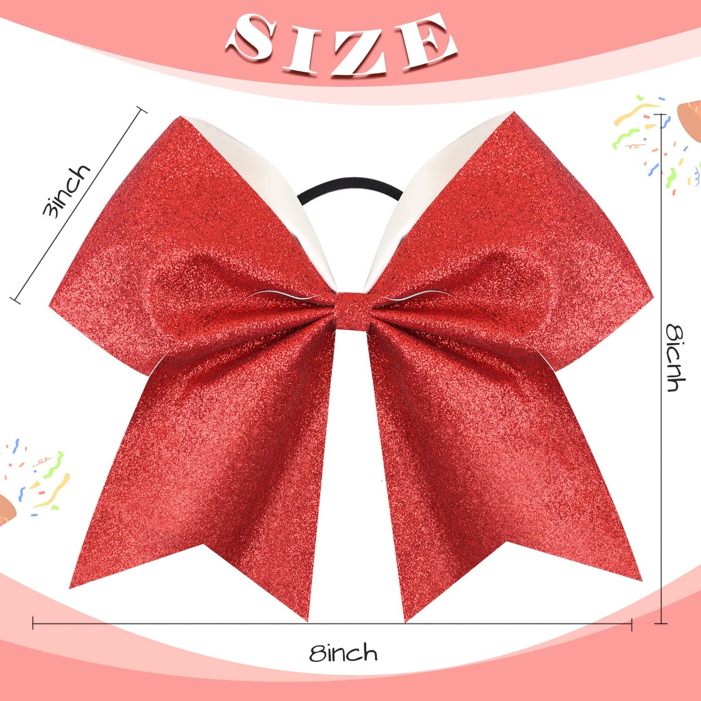 16PCS 8" Large Glitter Cheer Bows for Cheerleaders, CN Sparkly Hair Bows with Elastic Hair Ties Accessories for Teens Girls Women Cheerleading Softball Competition Sports