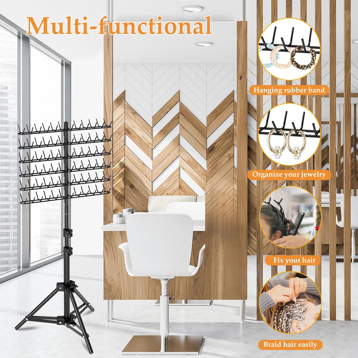 144 Pegs Braiding Hair Rack, Height Adjustable Braiding Hairs tand, 2-sides Hair Rack for Braiding Hair Braiding Rack Stand for hair with Stylist Hair Braiding Tools