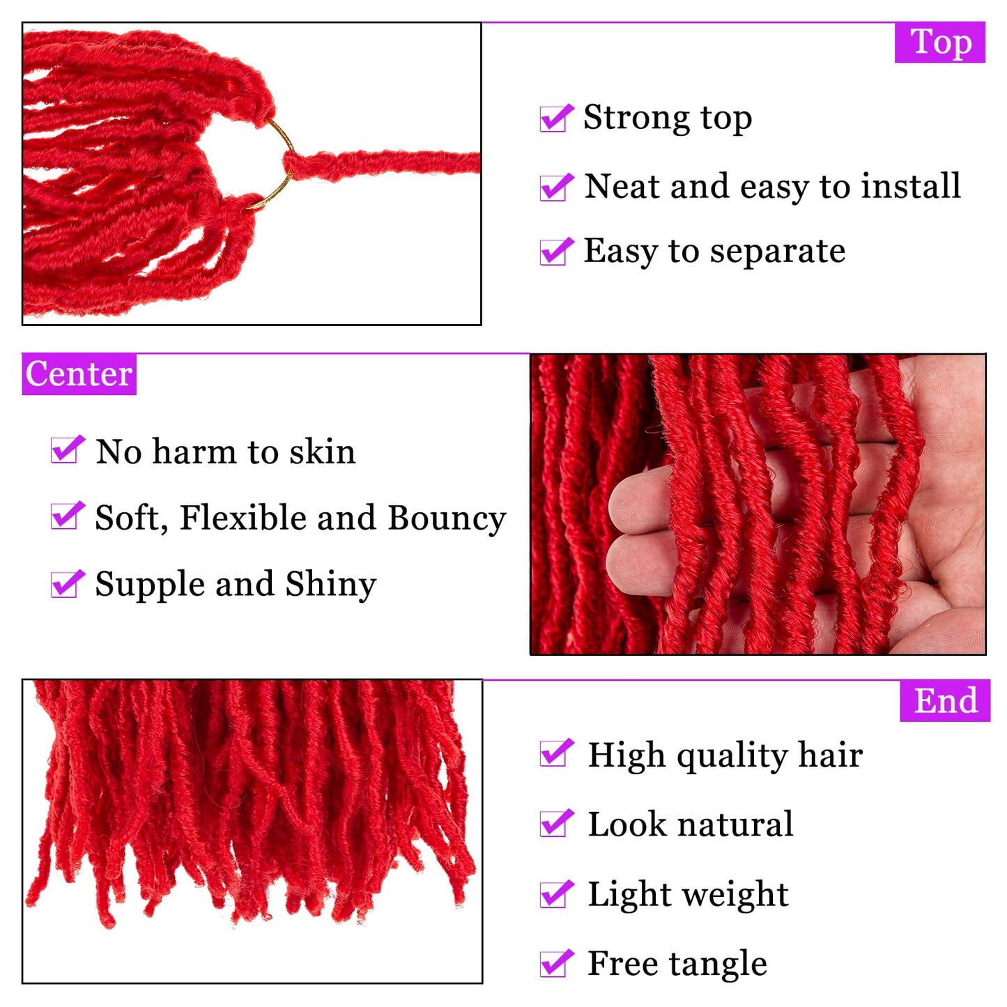 ZRQ 24 Inch 2Packs Red New Faux Locs Hair for Butterfly Locs Style, Goddess Locs Crochet Braids Curly Wavy Soft Locs Synthetic Hair Extensions for Women (24 Inch, RED#)