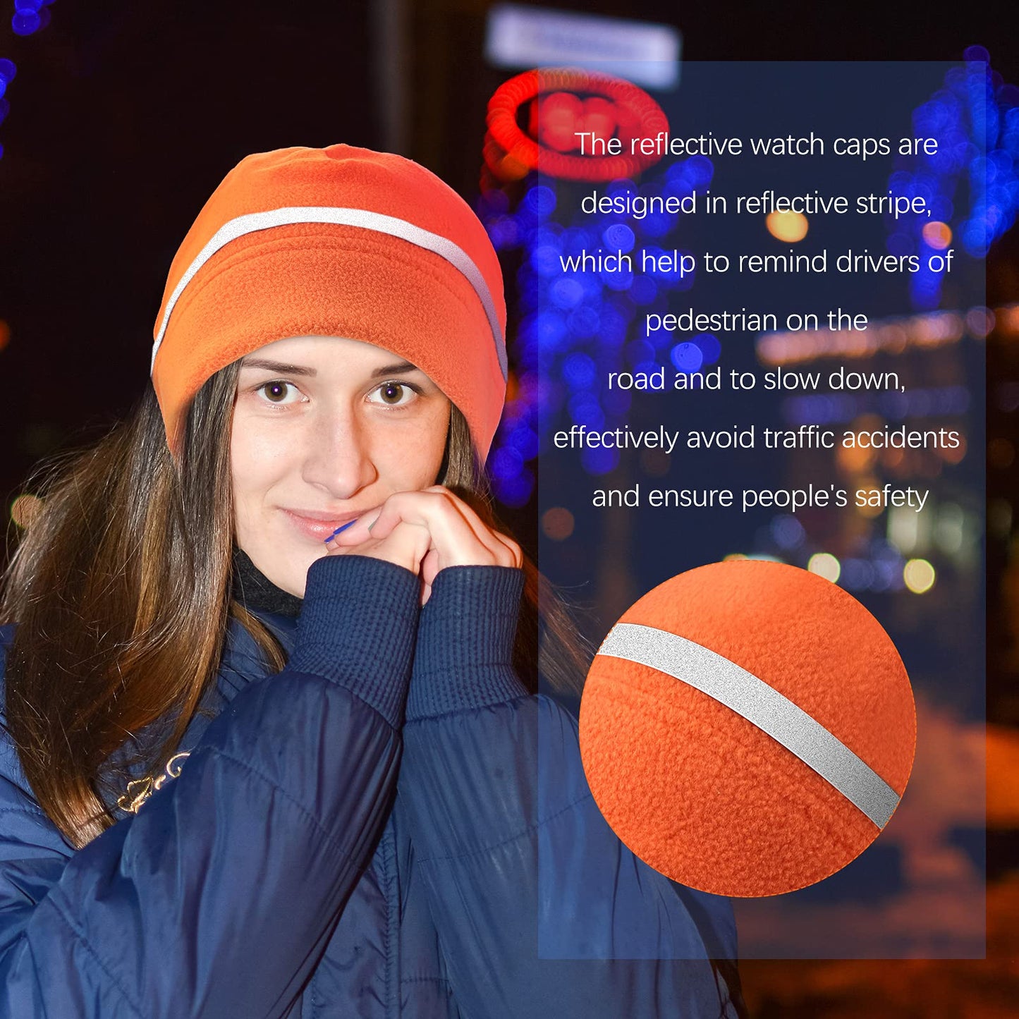 3 Pieces Reflective Fleece Hat Neon Safety Beanies Adult High Visibility Skull Watch Hat with Reflective Stripe (Fluorescent Green, Fluorescent Orange, Black)