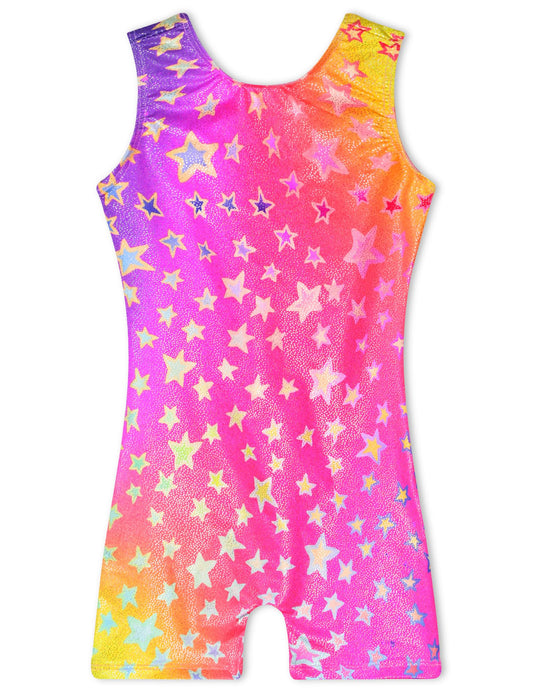 Gymnastics Leotards for Girls 5-6 Years Old Sparkly Hotpink Purple Stars One-Piece Tumbling Biketard Unitard