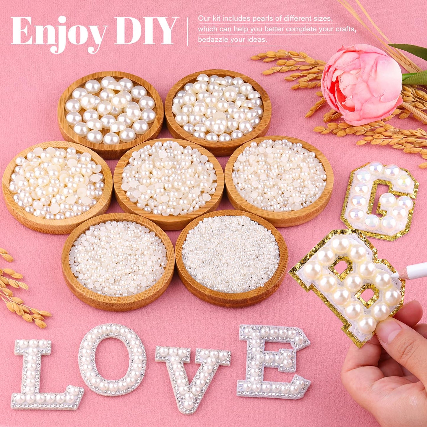 13000Pcs Flatback Pearls for Crafting (Ivory White/Beige), Assorted Size 2/3/4/5/6/8/10mm Half Pearl, Bedazzling Bead for DIY Crafts Clothing Tumblers Mugs Shoes Fabric Embellishment Nail Art Makeup