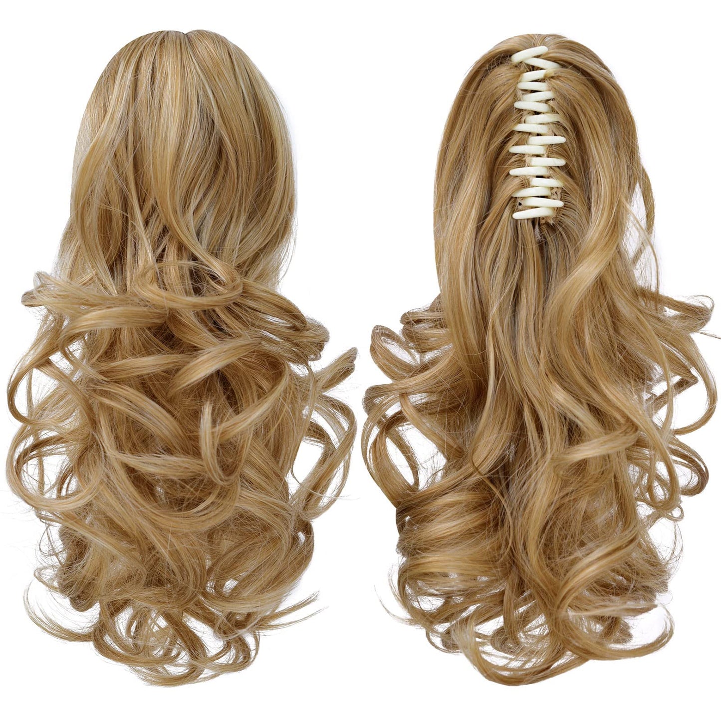HEWEICSY Ponytail Extension, Hair Extensions Ponytail Claw 14" Wavy Fake Hair Curly Synthetic Ponytail Wig Clip Daily Fluffy Pony Tail Hair Piece for Women(Darkest Blonde)