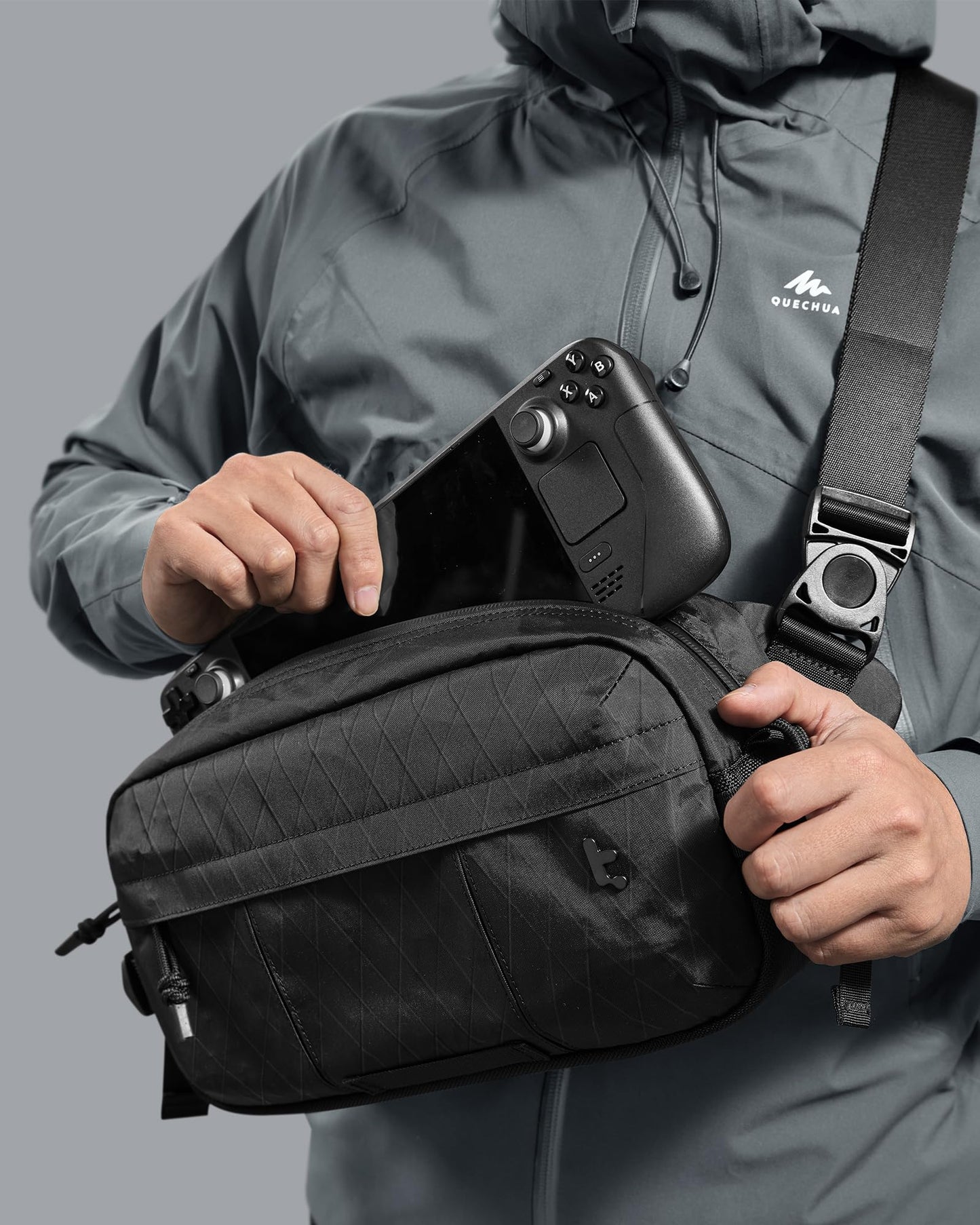 tomtoc 5.5L X-Pac Sling Bag, Heavy Duty Crossbody Bag for Men, Carry Chest Daypack, Water-resistant Shoulder Travel Bag for Steam Deck, ROG Ally X, 2024 iPad mini A17 Pro, Urban Techwear, Tactical