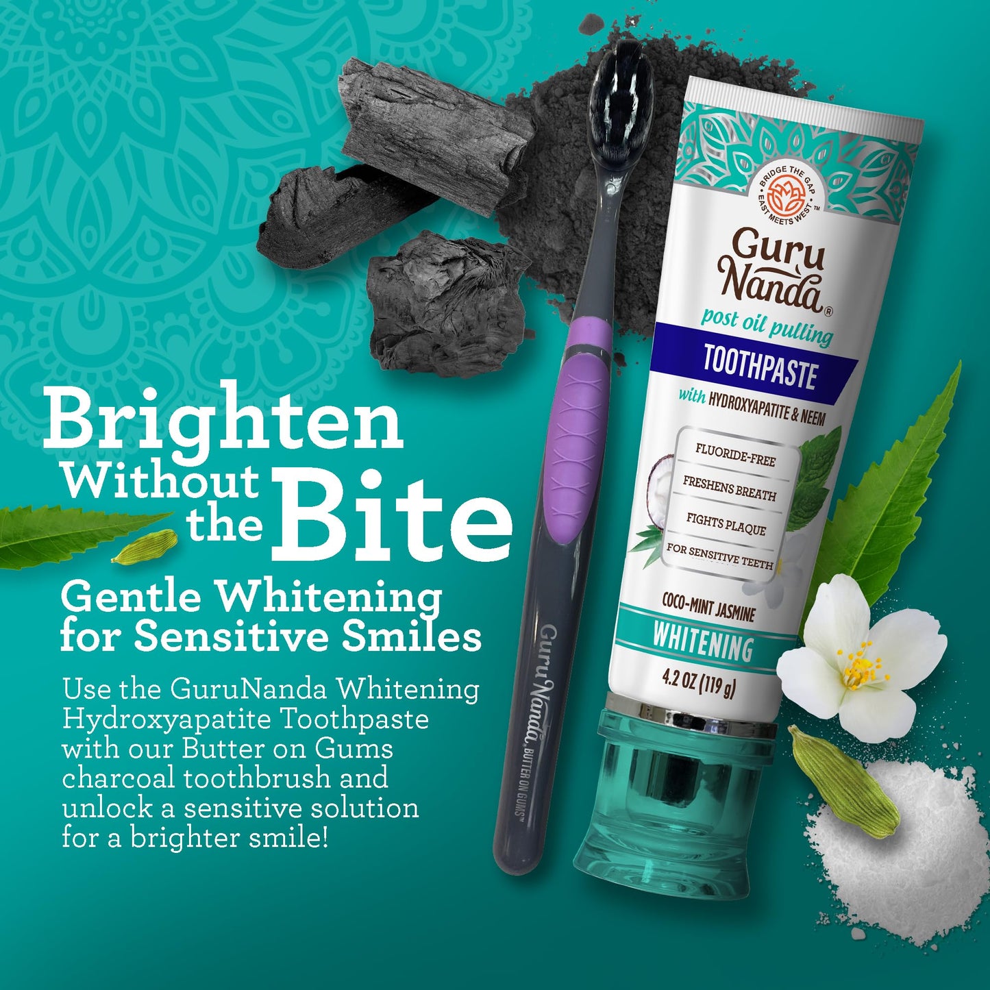 GuruNanda Butter on Gums Charcoal Toothbrush - 8000+ SoftexTM Bristles for Sensitive Teeth & Gums, Aids in Teeth Whitening, Extra Soft (6 Count)