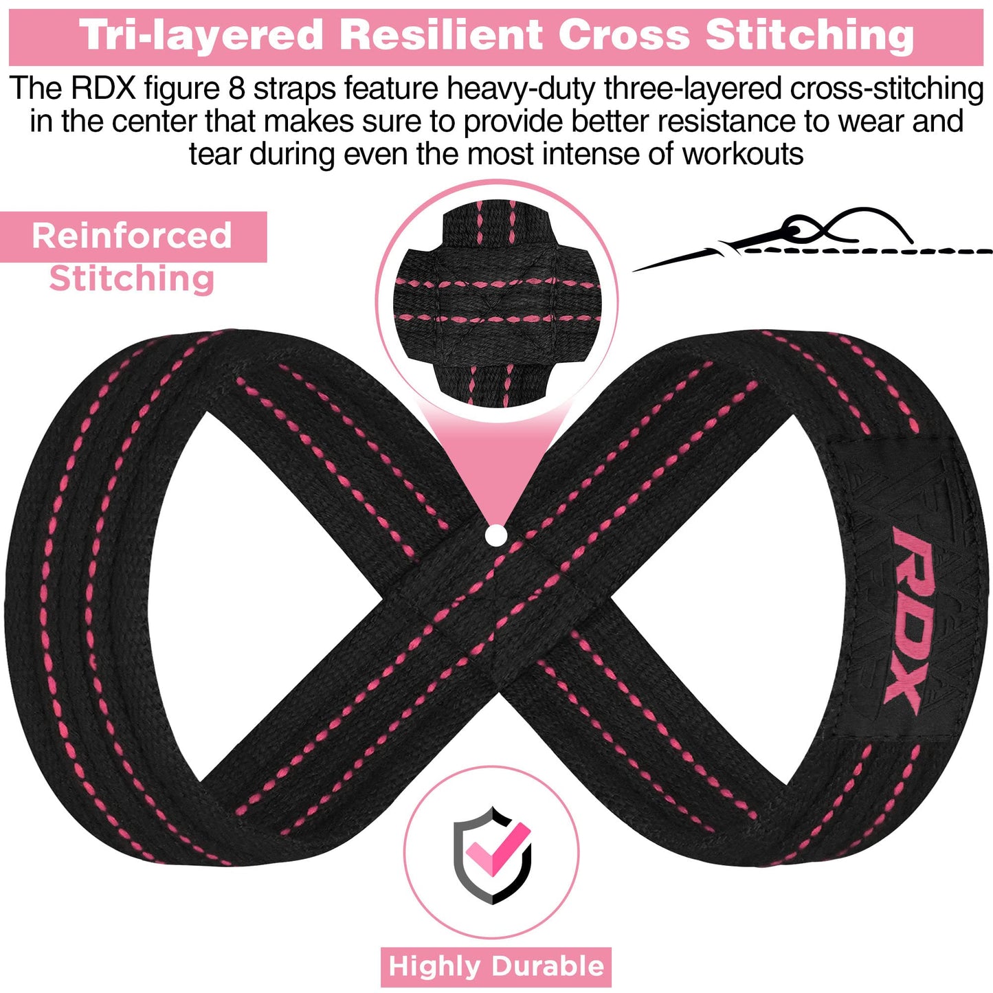 RDX Weight Lifting Straps Figure 8, Anti Slip Strap with Cuffs Wrist Support for Gym Workout Deadlift Powerlifting Bodybuilding Weightlifting, Fitness Strength Training, Hand Bar Grip for Men