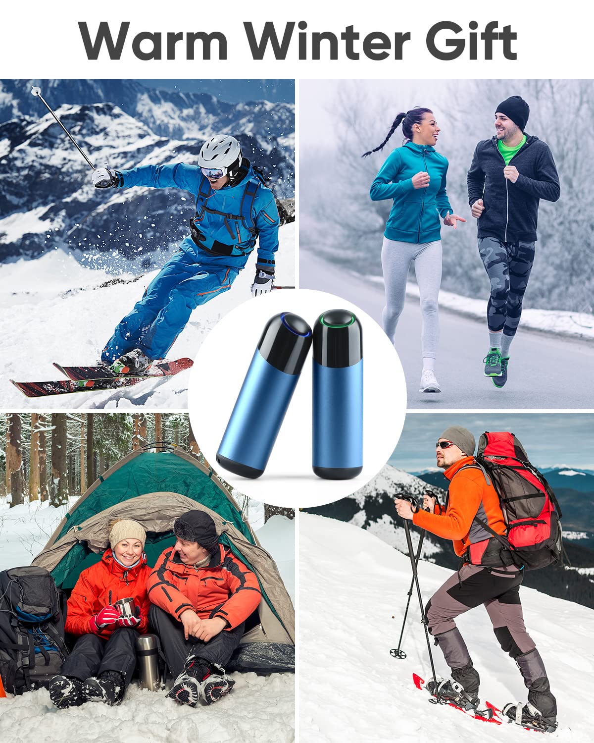 2-Pack Hand Warmers Rechargeable, 8000mAh Electric Portable Pocket Heater, 360° Heating Electric Hand Warmers, Portable USB-C Hand Warmers Power Bank for Outdoors, Camping, Golf, Raynauds, Gifts