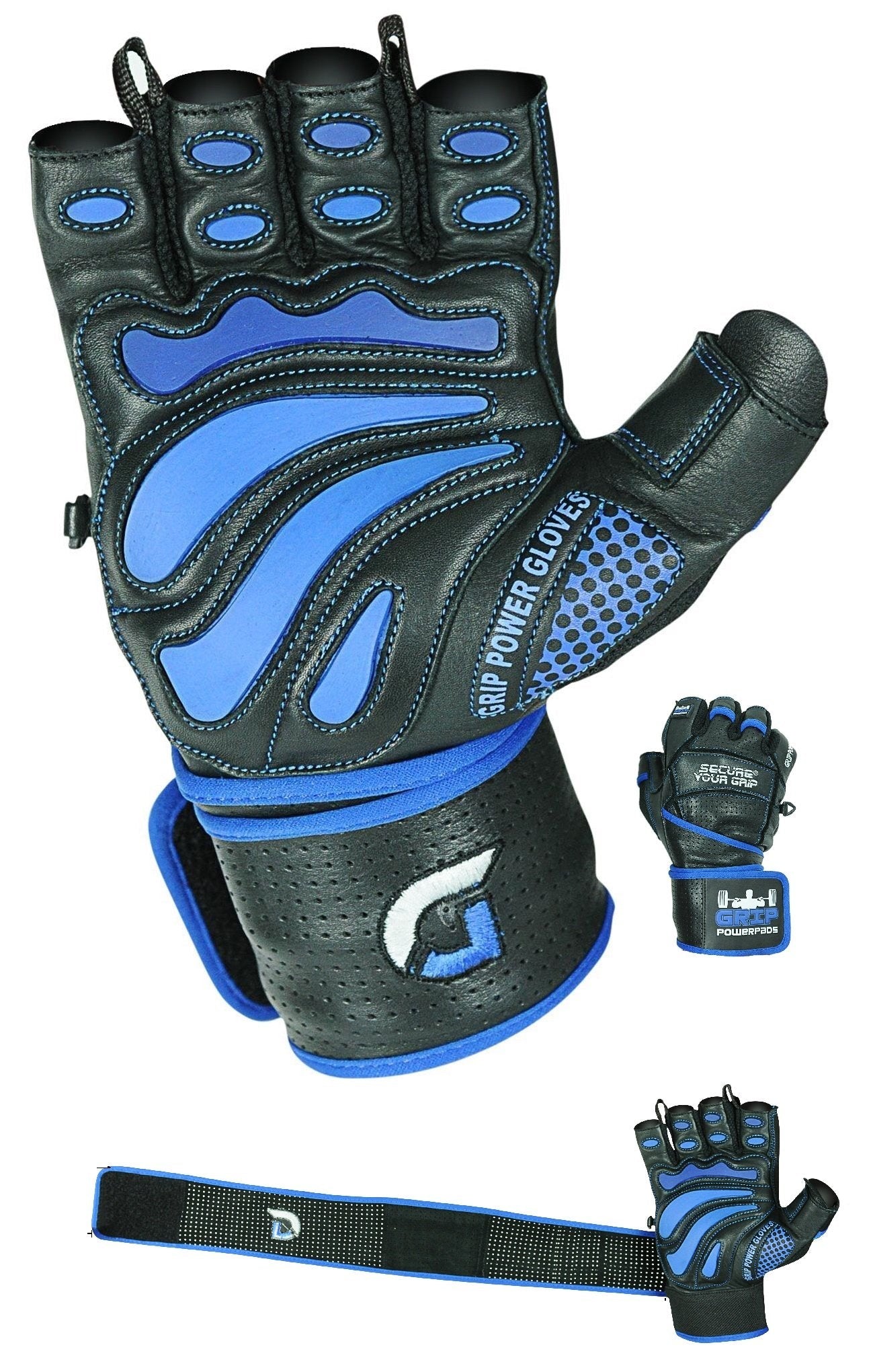 Grip Power Pads® Elite Leather Gym Gloves with Built-in 2” Wide Wrist Wraps - Leather Glove Design for Weight Lifting, Power Lifting, Bodybuilding & Strength Training Workout Exercises (Medium)