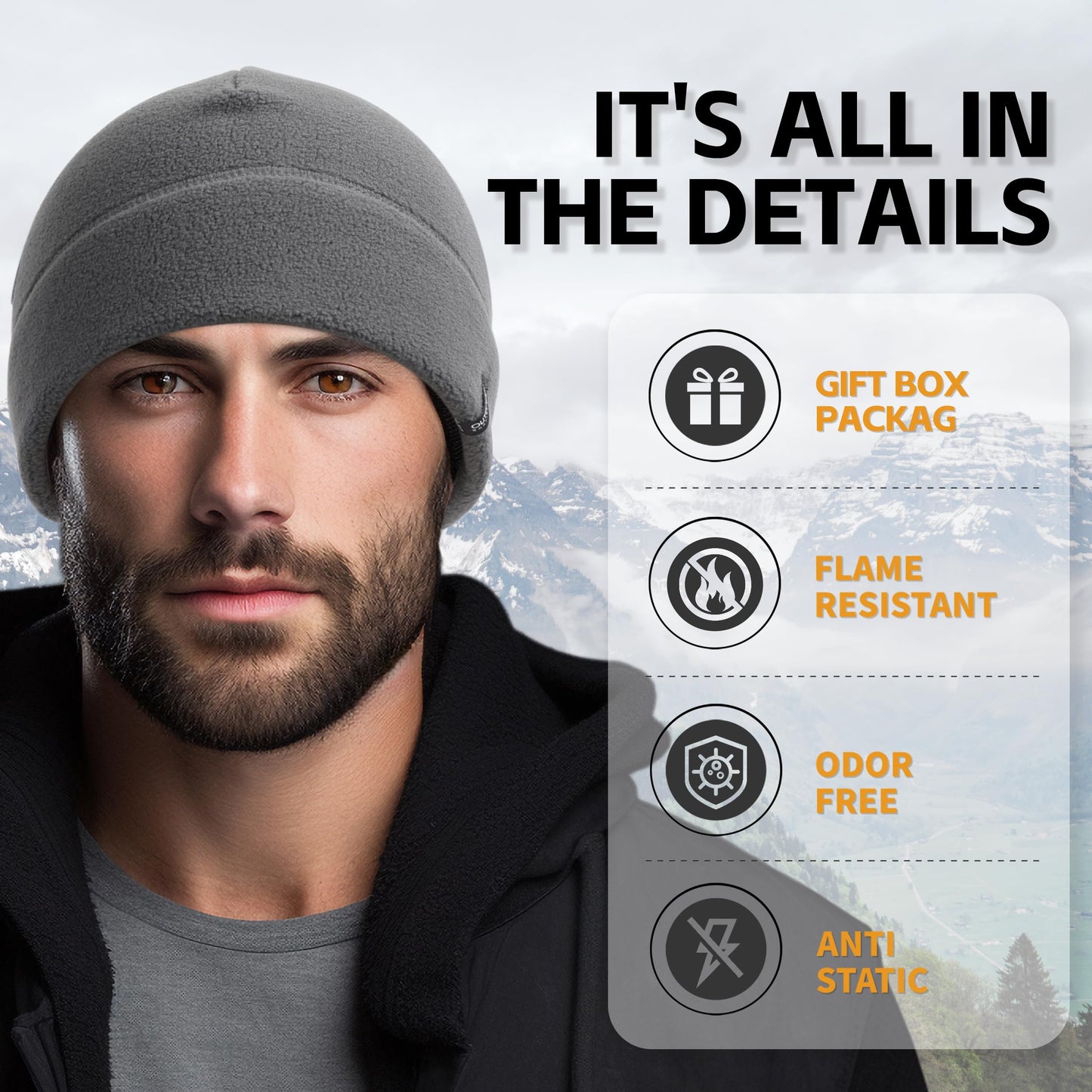2 Pack Tactical Fleece Cap Winter Warm Beanie Military Army Watch Cap Gift for Men Women