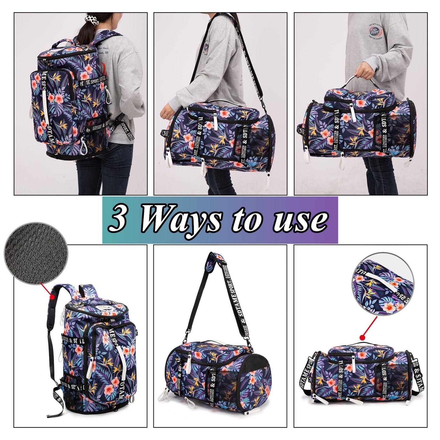 Gym Duffle Bag Backpack with Shoe Compartment,4 ways Travel Backpack for Women and Men,Multi-Functional Weekender bag with Waterproof Layer&Laptop Compartment for Fitness, Travel,Camping(Orange)