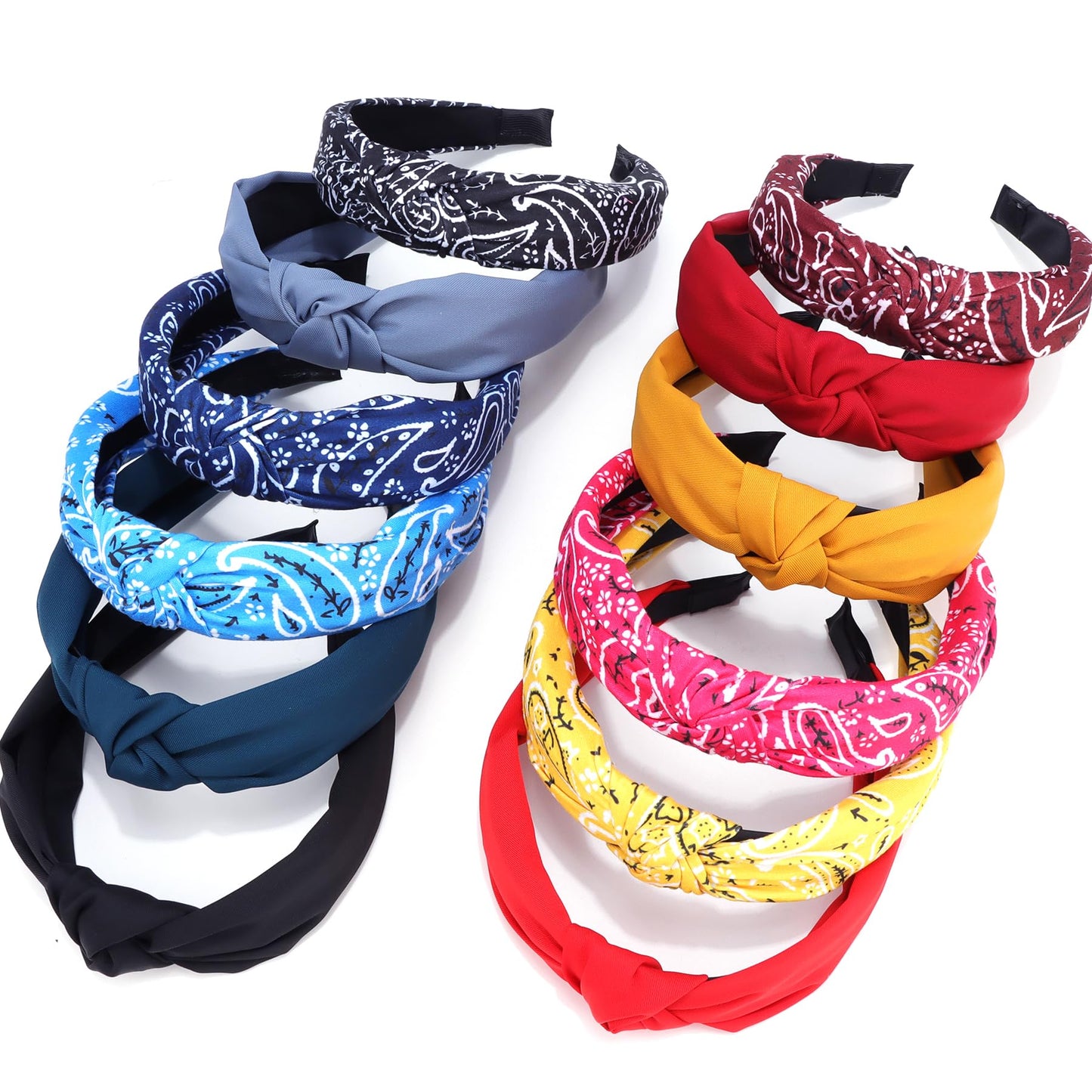 VELSCRUN Bandana Knotted Headbands for Women 12 Pack Gilrs Fashion Head Bands Solid Womens Hair Band Non Slip for Thin Thick Short Hair Face Wash Hair Accessories