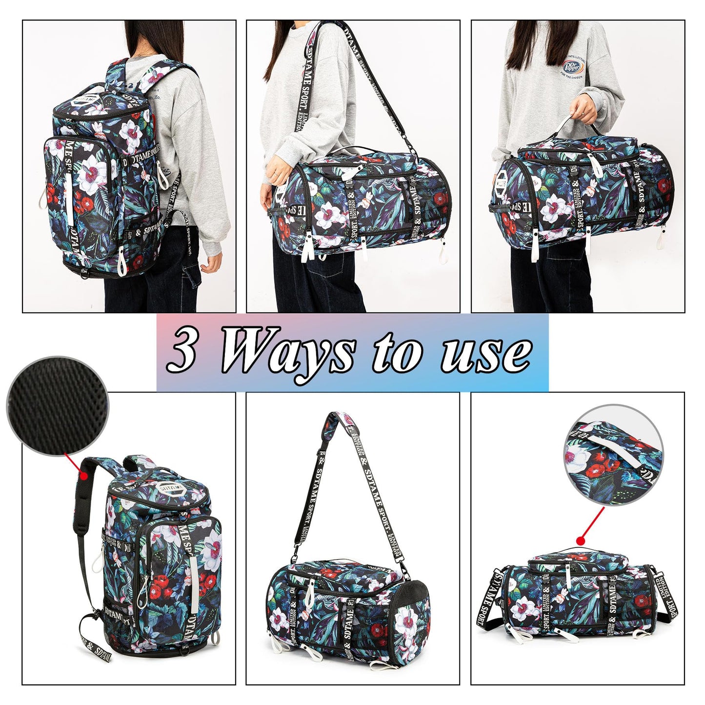Gym Duffle Bag Backpack with Shoe Compartment,4 ways Travel Backpack for Women and Men,Multi-Functional Weekender bag with Waterproof Layer&Laptop Compartment for Fitness, Travel,Camping(Turquoise)