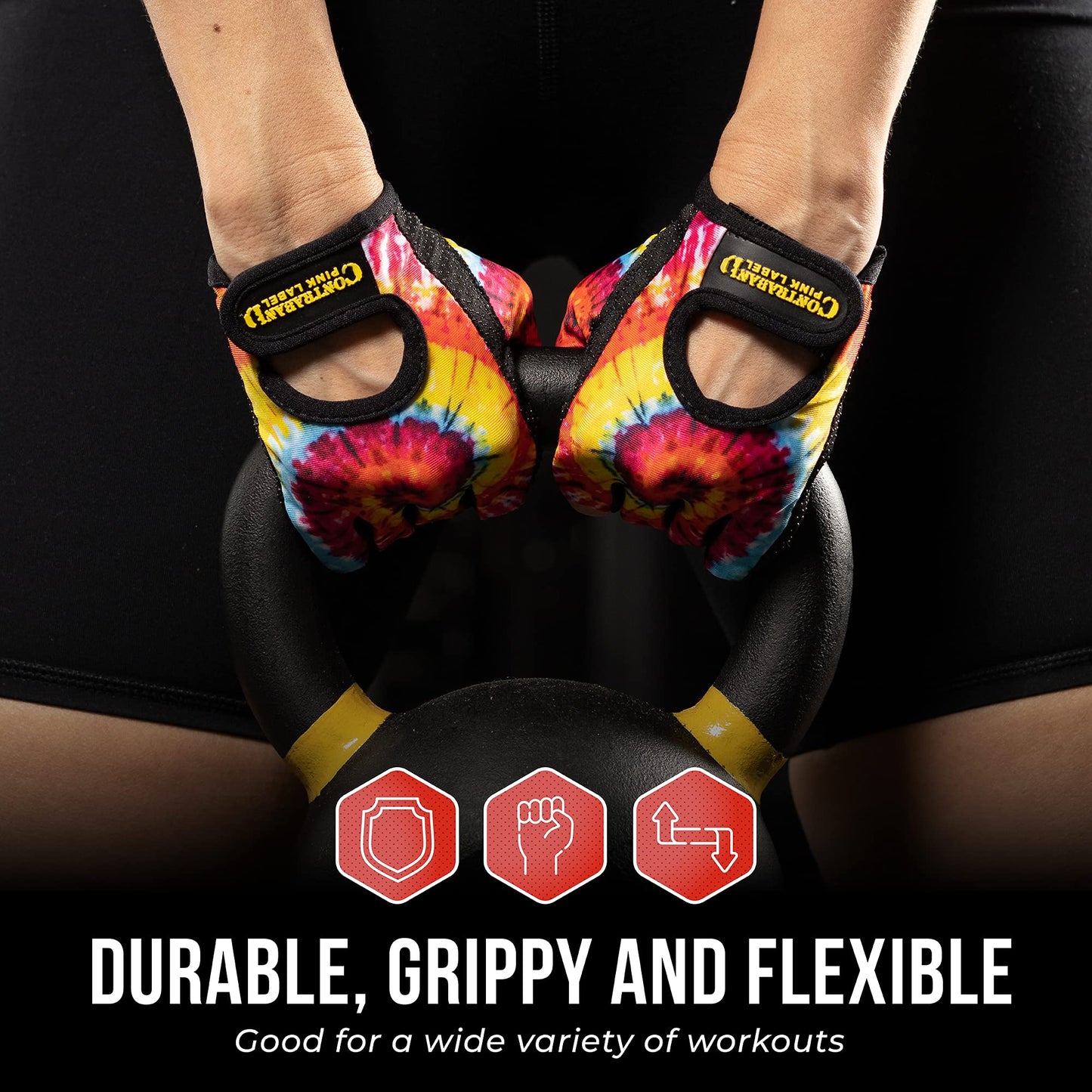 Contraband Pink Label 5347 Womens Designer Workout Gloves | Tie Dye Print w/Grip-Lock™ Silicone Palm (X-Small, Rainbow)