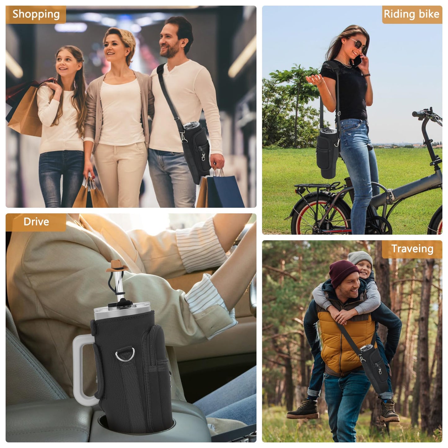 Water Bottle Carrier Bag with Phone Pocket and 2 Straw Covers Compatible with Stanley/Meoky/BrüMate 40 oz Tumbler with Handle,Water Bottle Holder with Adjustable Strap Fits for Stanley Cup Accessories