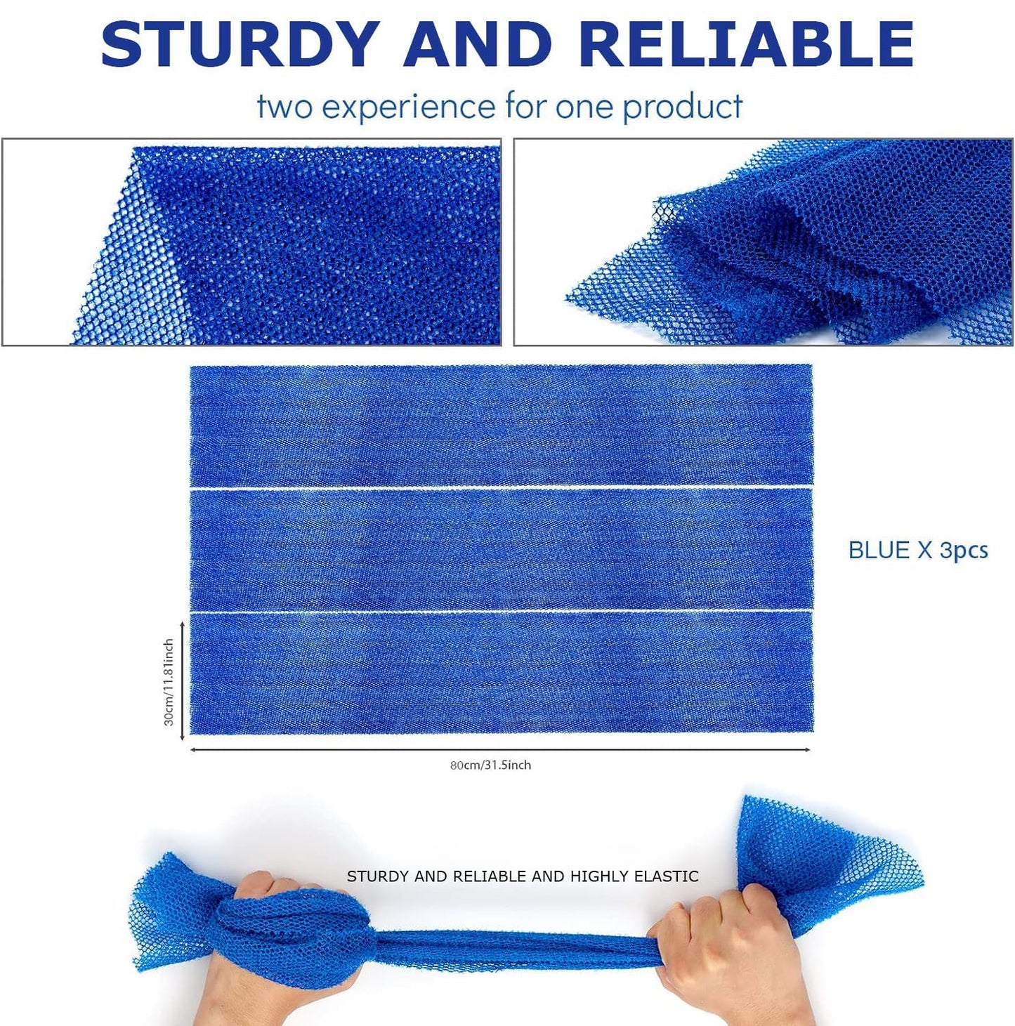 3 Pieces African Bath Sponge African Net Long Net Bath Sponge Exfoliating Shower Body Scrubber Back Scrubber Skin Smoother,Great for Daily Use (Blue)