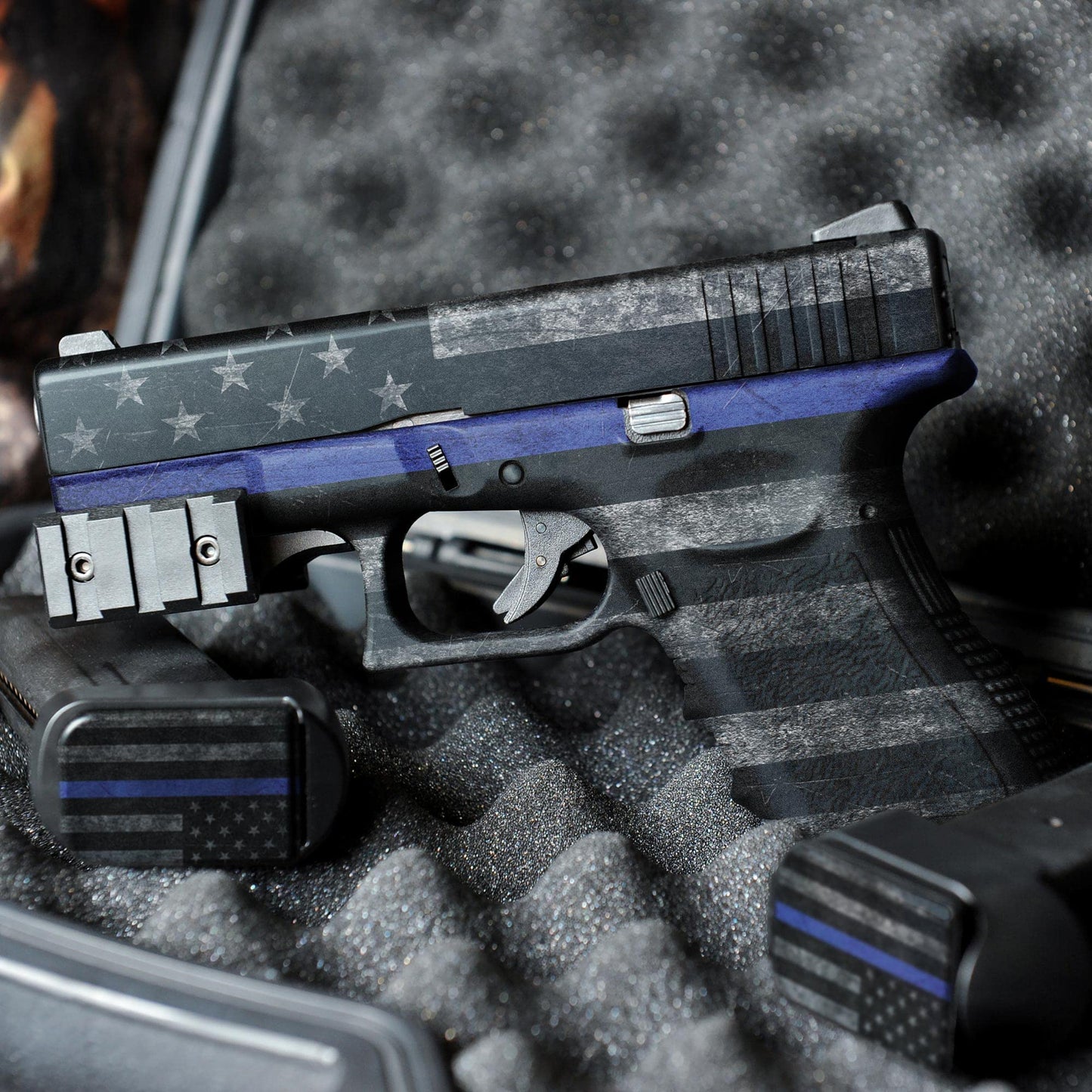 GunSkins Precut Pistol Skin for Glock 43 - Compatible with Airsoft AEG BB Gun - Vinyl Gun Wrap - Easy to Install - 100% Waterproof - Matte Finish - Made in USA - GS Thin Blue Line
