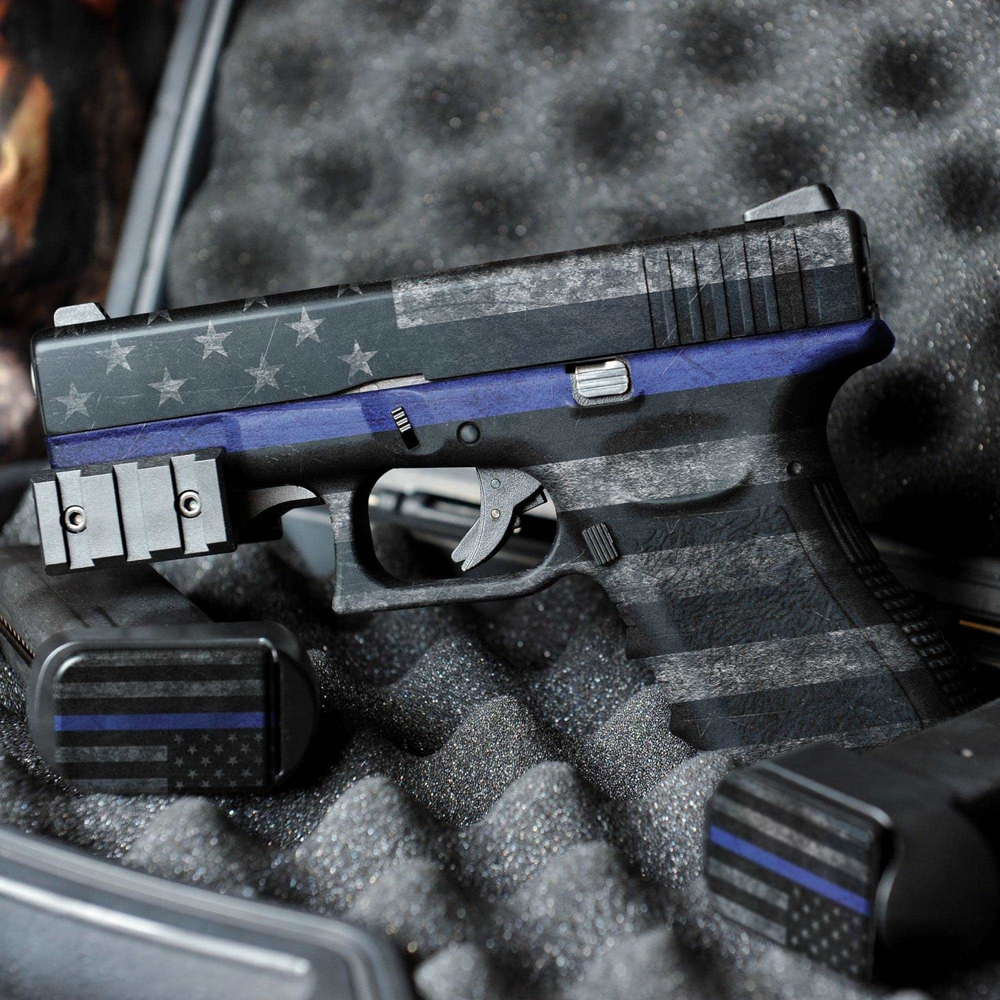 GunSkins Precut Pistol Skin for Glock 43 - Compatible with Airsoft AEG BB Gun - Vinyl Gun Wrap - Easy to Install - 100% Waterproof - Matte Finish - Made in USA - GS Thin Blue Line