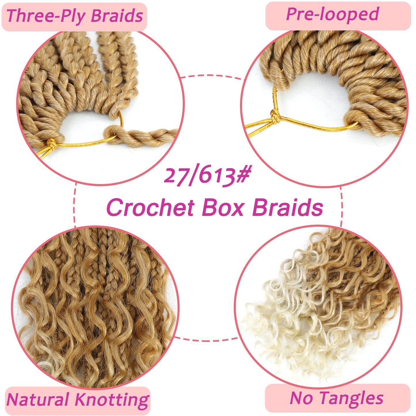 8 Packs Crochet Box Braids- 14 Inch Goddess Box Braids Crochet Hair Bohomian Crochet Braids Hair Synthetic Braiding Hair Extensions Crochet Hair for Black Women (14(8Packs), 27/613)