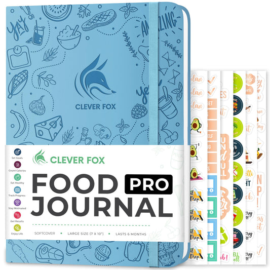 Clever Fox Food Journal Pro – Diet & Wellness Planner for Women & Men – Weight Loss Diary with Calorie Tracker – Food Log for Tracking Meals, Exercise & Weightloss - Undated, 7" x 10" Light Blue