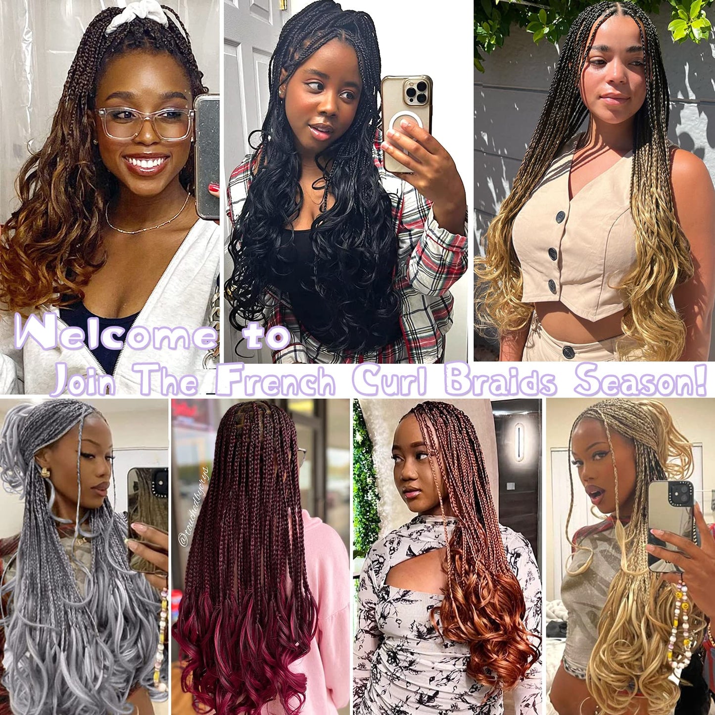Curly Crochet Hair 24 Inch Goddess Box Braids Crochet Hair Pre Looped French Curl Crochet Braids French Curly Braiding Hair for Women 8 Packs Crochet French Curl Braids Hair Extension (1B/30)
