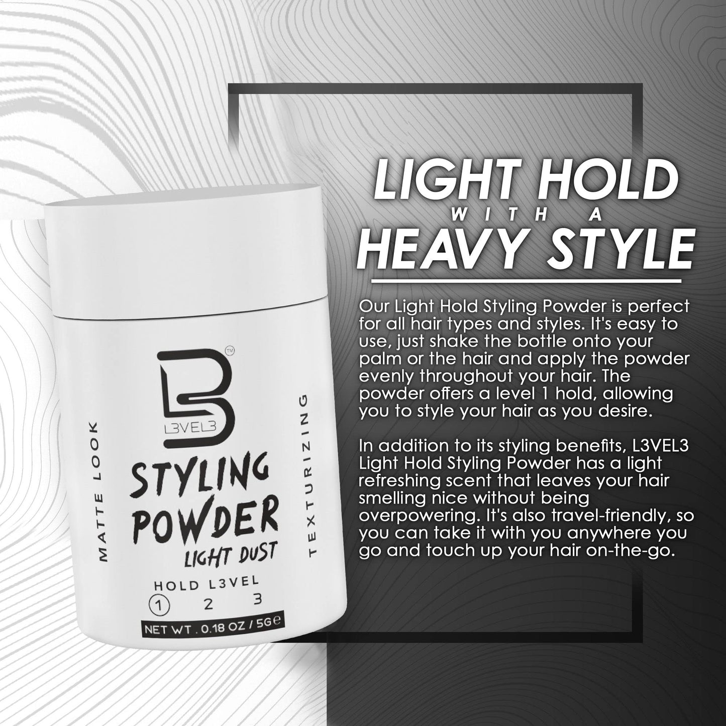 L3 - Travel Styling Powder - Small 0.18 oz for Travel - Natural Look Mens Powder