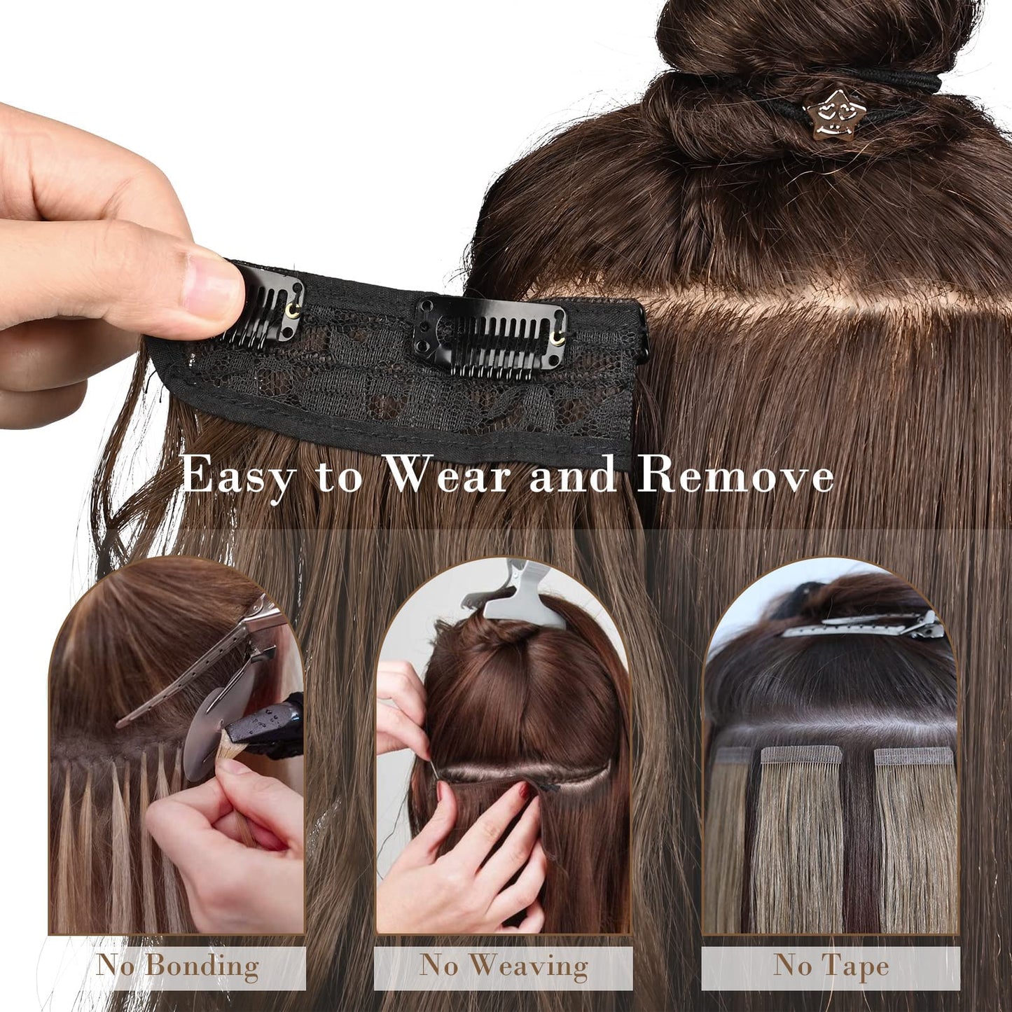REECHO Hair Extensions, 4PCS Clip in Hair Extensions HE001 Natural Soft Synthetic Hairpieces for Women (20 Inch-200 Gram (Pack of 4), Dark Blonde with Light Blonde Highlights)
