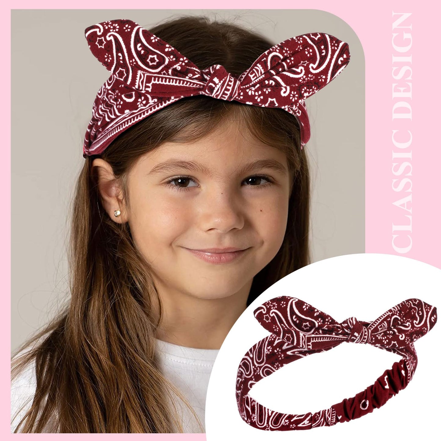 2 Pieces Bandana Headband for Women, Knot Retro Print Headbands Paisley Print Headband Headwrap Adjustable Headwrap(Deep Red)