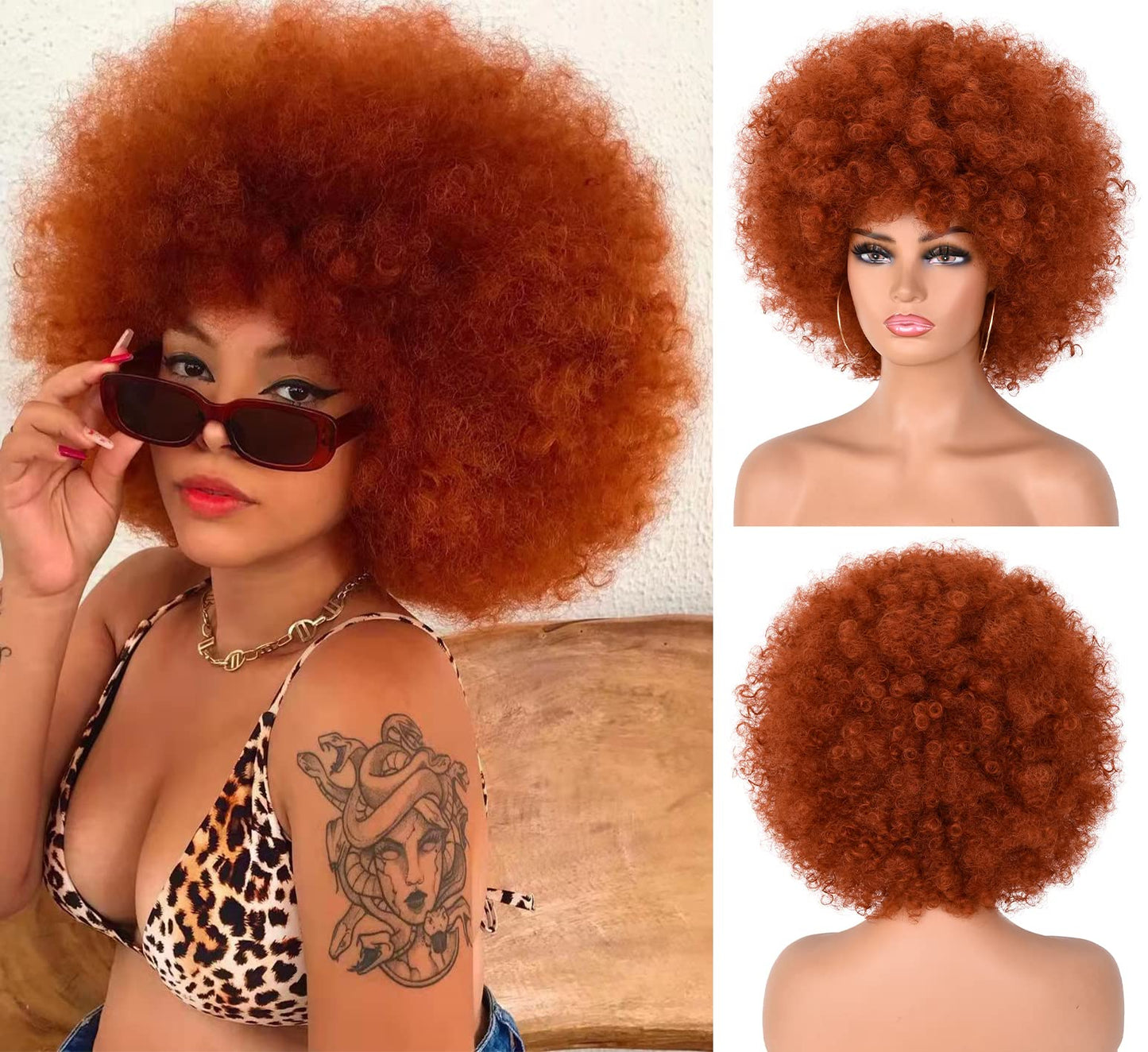 ANNISOUL Afro Wigs for Black Women Short Curly Afro Kinky Wig 70s Bouncy Huge Fluffy Puff Wigs Premium Synthetic for Cosplay and Daily