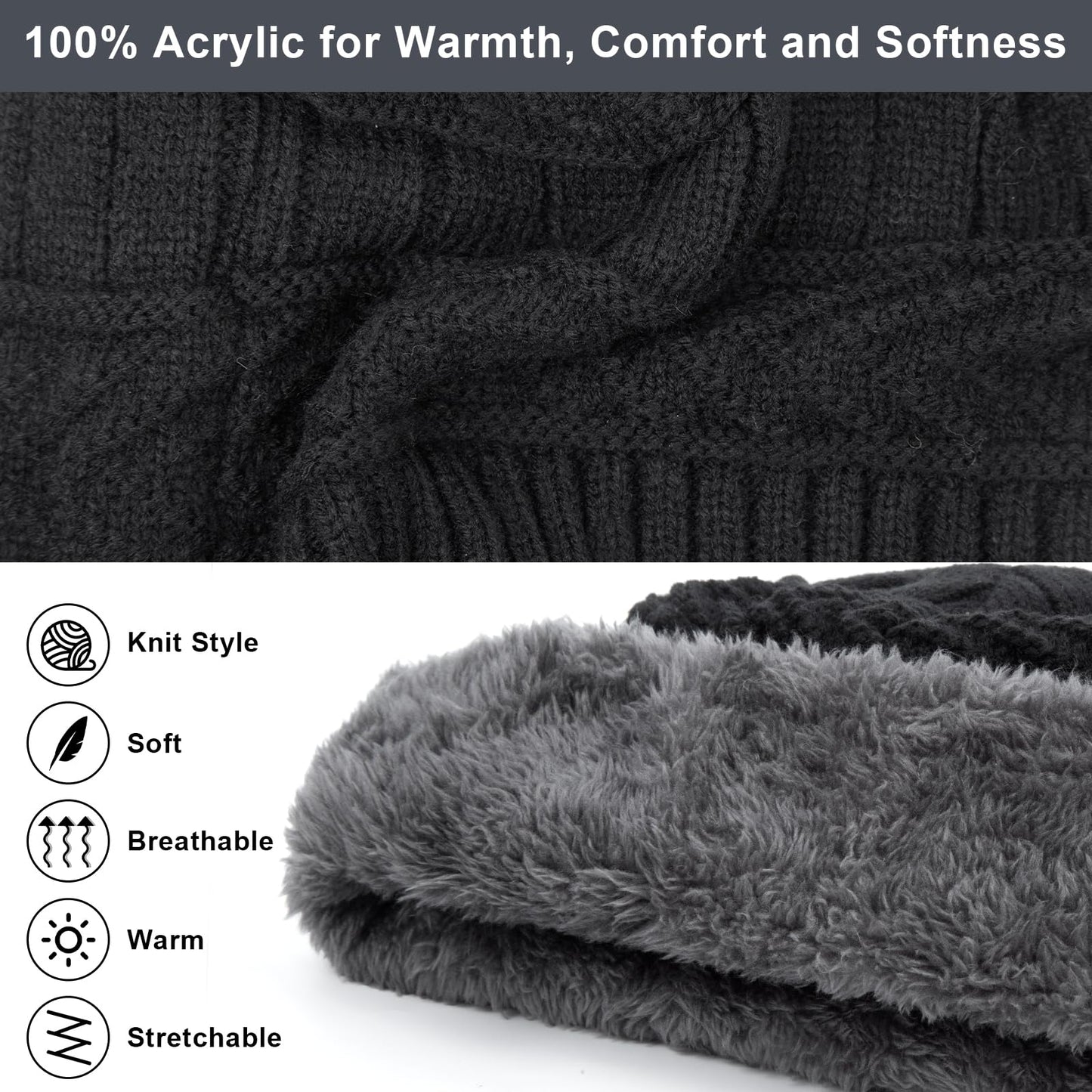 3 Pcs Boys Girls Winter Beanie Hat Scarf Gloves Set Thick Knitted Warm Toddler Winter Hat Mittens Neck Warmer for Kids