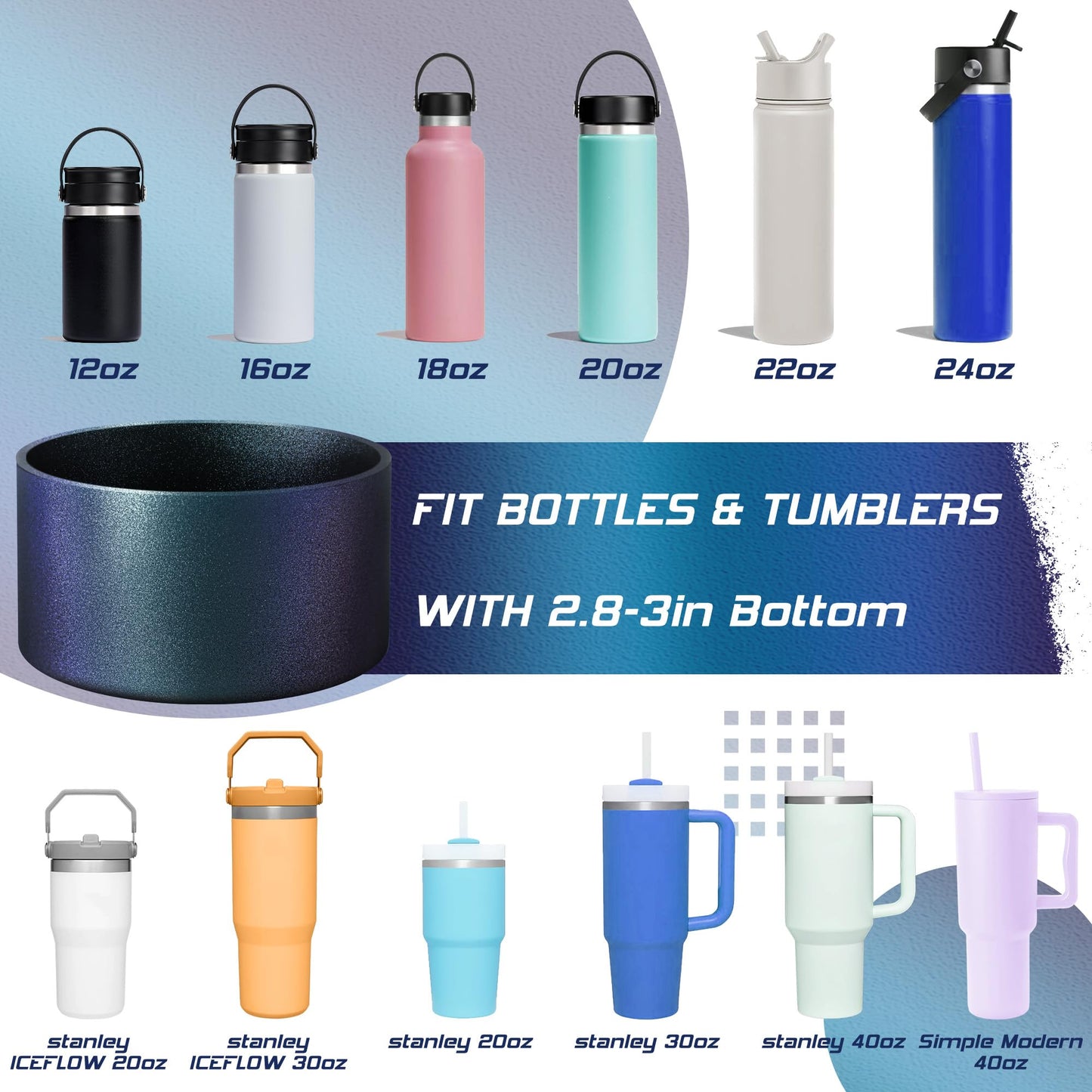 VIKIZUES Chameleon Gradient Matte Luster Silicone Boot, Compatible with Stanley Tumblers 20-40oz and 12-24oz Water Bottles with 2.8-3in Base, Anti-Slip Glitter Bottom Protector (Pine Green)