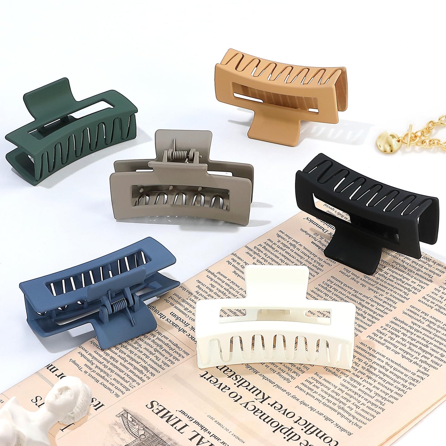 Sisiaipu 3.5 Inch Medium Hair Claw Clips 6 Pack Hair Clips for Women Square Claw Clips Rectangle Clips for Hair Banana Jaw Clips Hair Accessories for Girls -Neutral