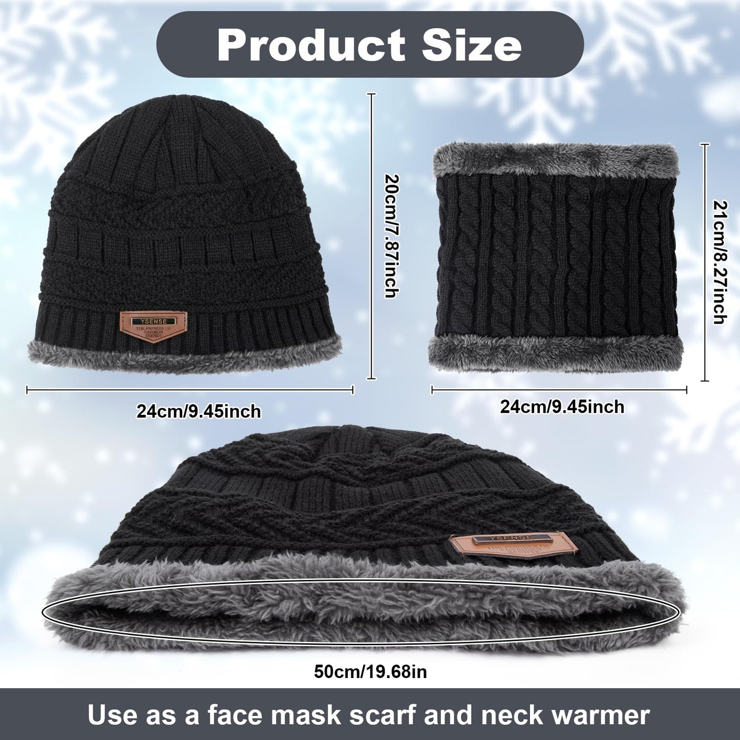 3 Pcs Boys Girls Winter Beanie Hat Scarf Gloves Set Thick Knitted Warm Toddler Winter Hat Mittens Neck Warmer for Kids