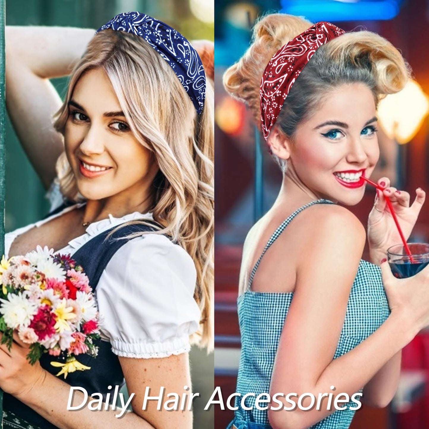 VELSCRUN Bandana Knotted Headbands for Women 12 Pack Gilrs Fashion Head Bands Solid Womens Hair Band Non Slip for Thin Thick Short Hair Face Wash Hair Accessories