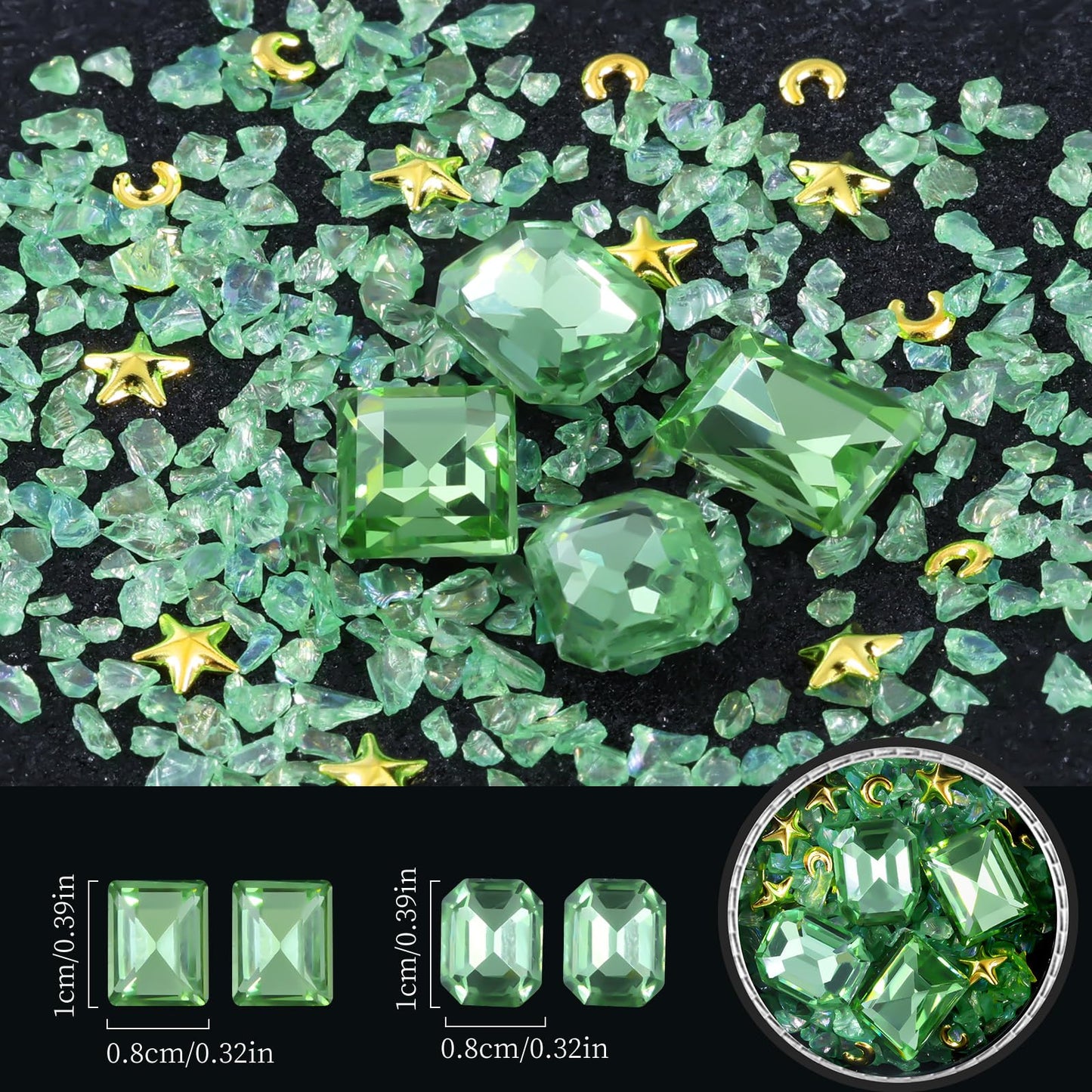 6 Wheels Mixed Sparkle Nail Art Rhinestones Diamonds Crystals Butterfly Beads Artificial Pearls Gold Silver Nail Studs Gems Metal Hollow Rivets Charms (Grass Green)