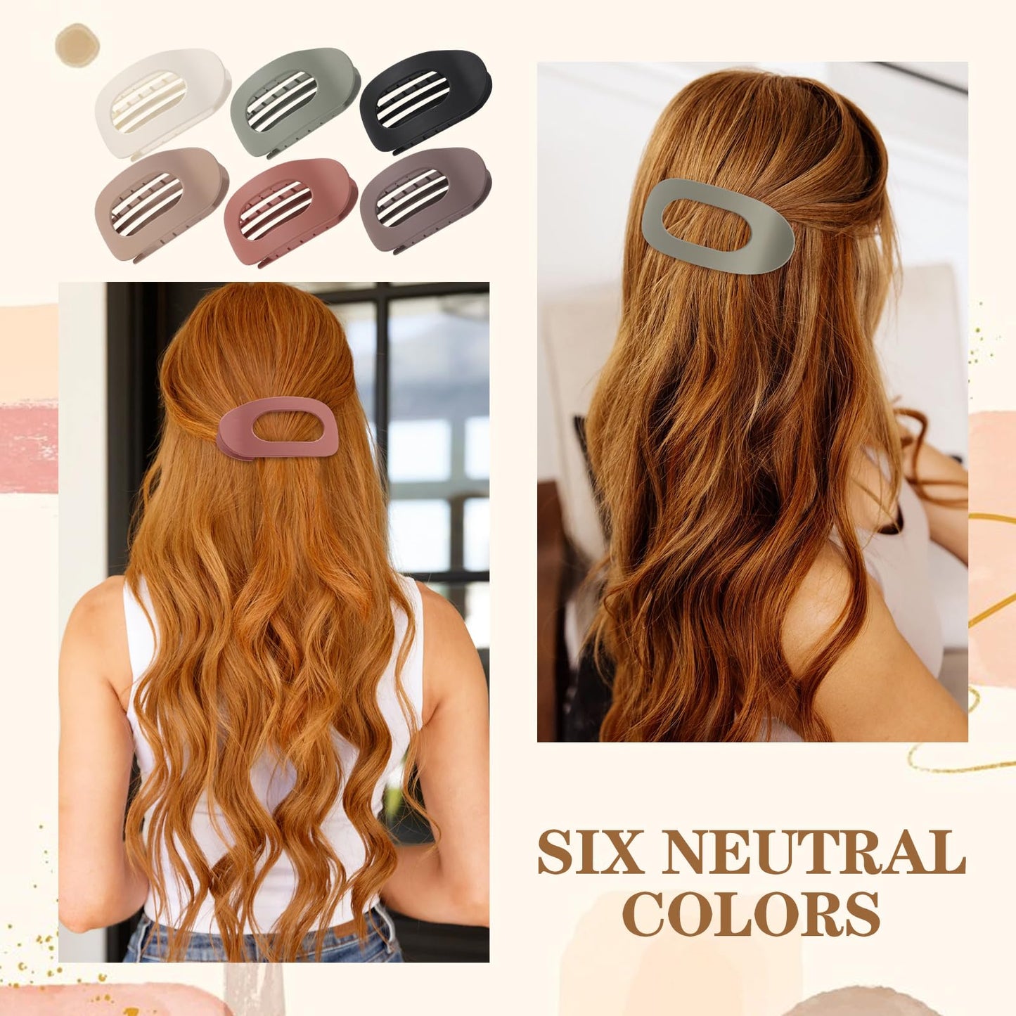 6 PCS Flat Hair Clips for Women, French Design Flat Hair Claws, Secure Hold Inner Teeth Hair Claw Clips, Strong Hold Side Hair Clips for Thick Thin Hair