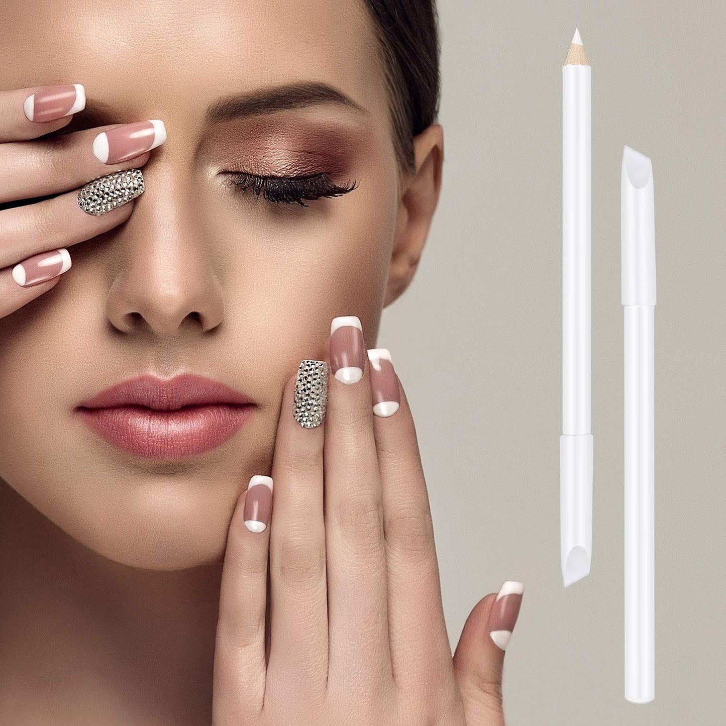 12 Pieces White Nail Pencil 2-in-1 Nail Whitening Pencils French Nail Design Pencils with Cuticle Pusher for DIY Nail Design Manicure Supplies