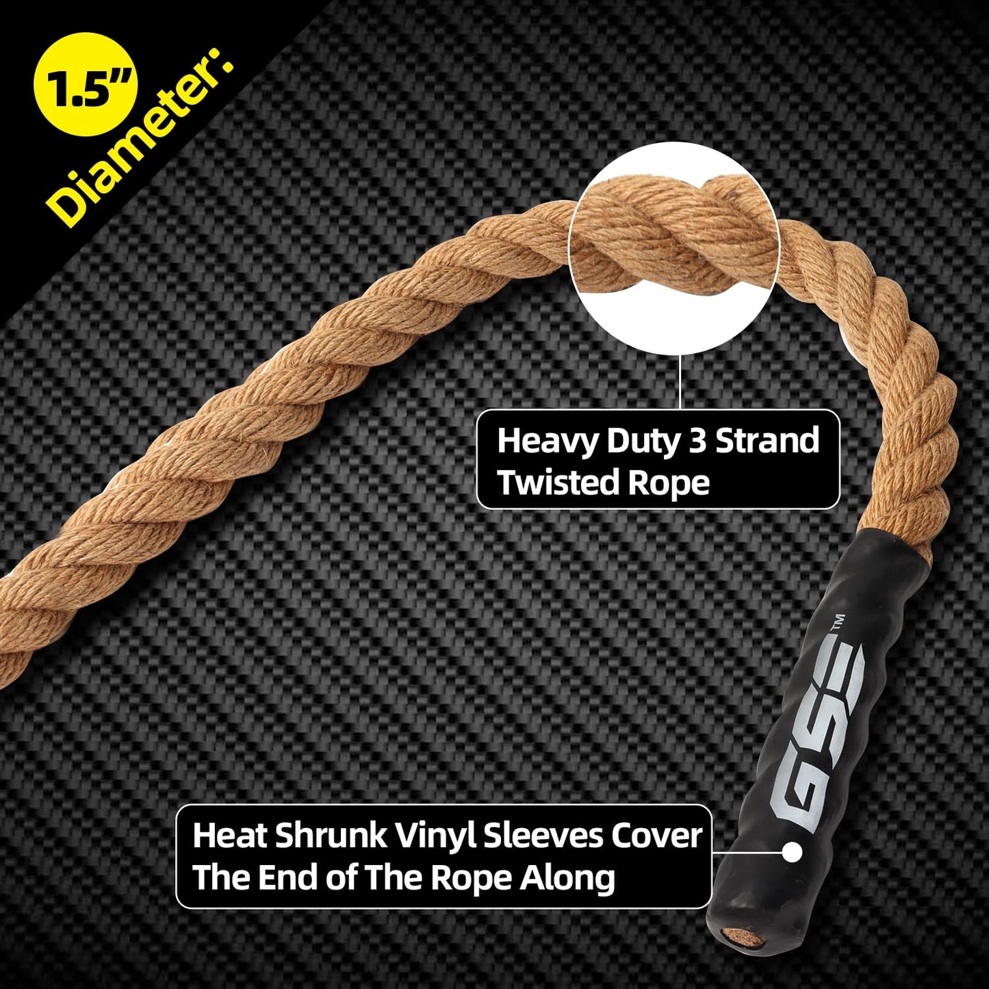 GSE Games & Sports Expert Gym Sisal Climbing Rope, Heavy Workout Rope for Indoor/Outdoor Workouts. Great for Climbing Exercises, Strength Training - 6,10,15,20,25,30,40,50 Feet Lengths Available