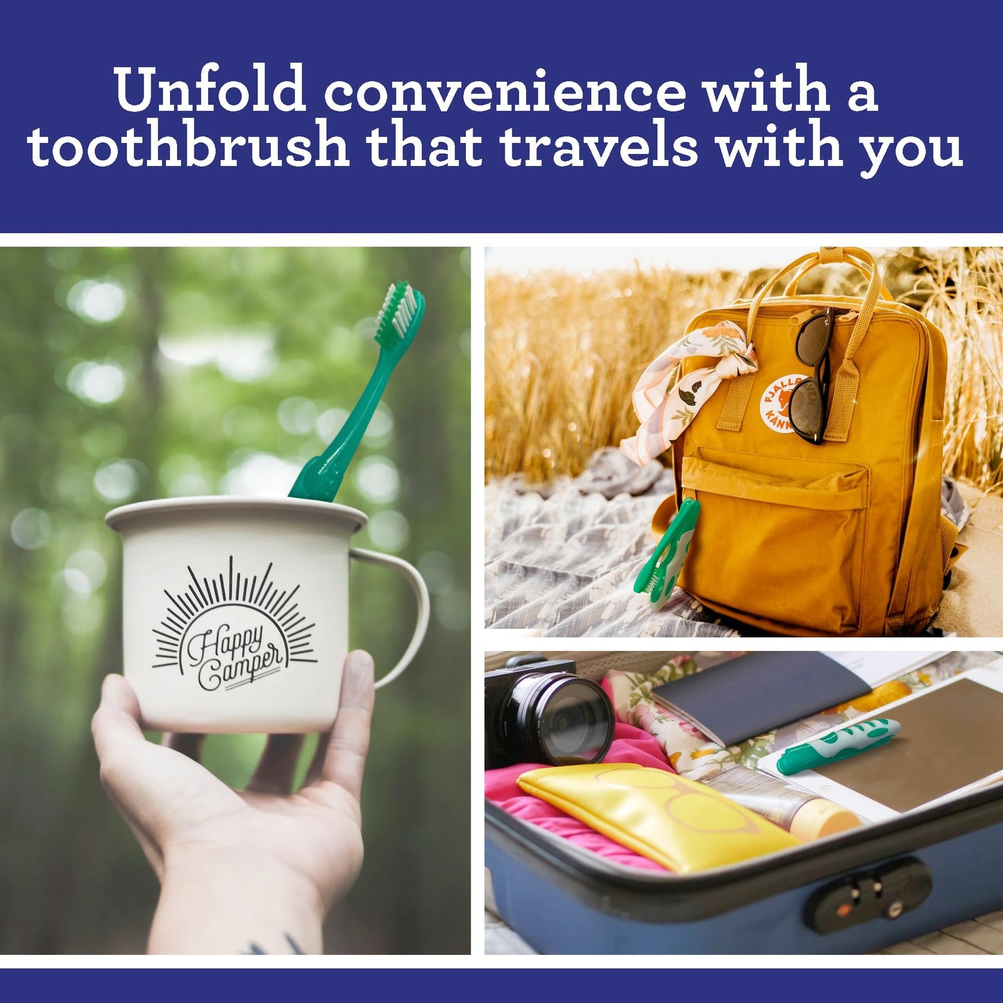 GuruNanda Folding Toothbrush with Built-in Cover, Perfect for Travel, Hiking & Camping, Compact & Portable, On-The-go Toothbrush with Soft Bristles & Ergonomic Handle, for Adults & Kids (1 Count)