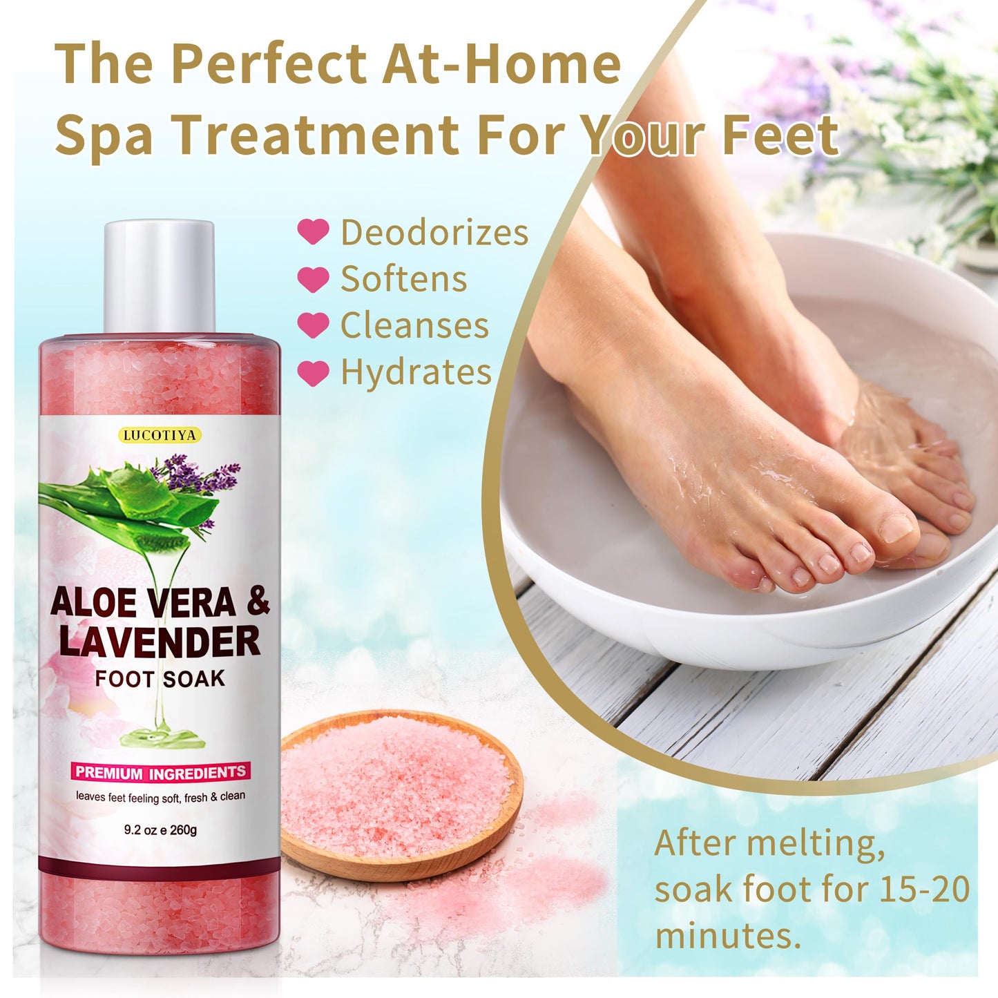 Foot Spa Soak Pedicure Kit, Aloe Lavender Foot Soak Salts, Foot File, Urea Cream for Dry, Cracked Feet - Foot Care for Women Men ﻿