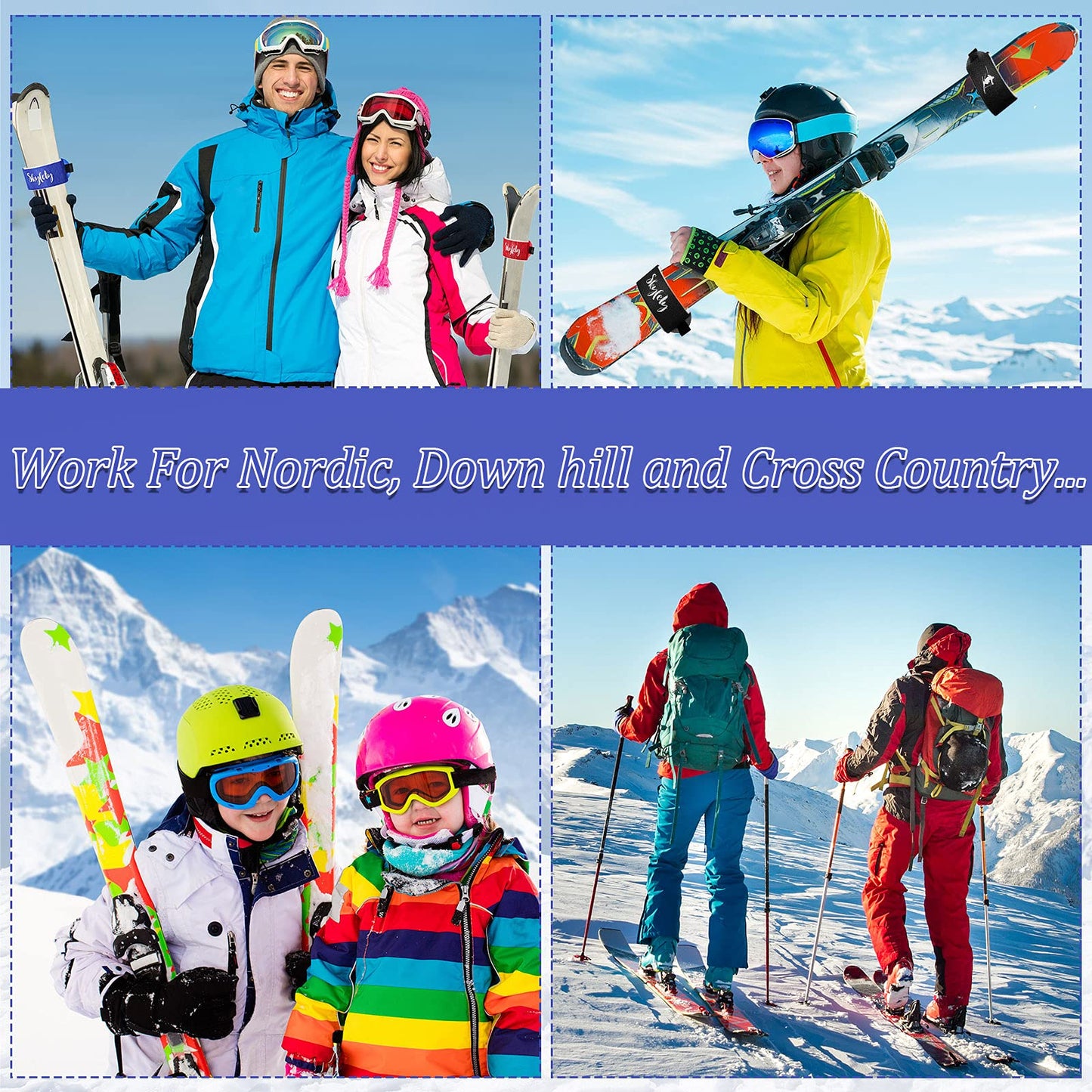 10 Pieces Ski Strap Fasteners Tape Adjustable Ski Wraps Ties for Carrying Ski Gear Winter Christmas (Red, Blue, Black)