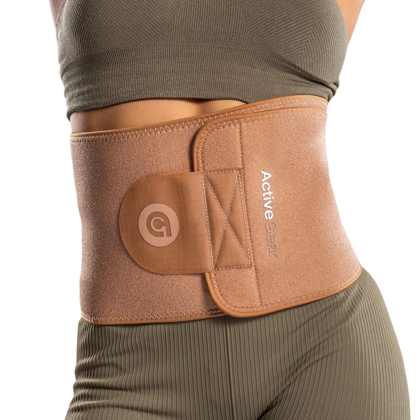 ActiveGear Waist Trainer for Women & Men – Skin Colored Sweat Band Waist Trimmer Belt for a Toned Look - Reinforced Trim and Extra Secure Fastening (Cinnamon, Medium: 8” x 42”)
