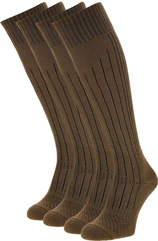 281Z Military Knee High Lightweight Uniform Boot Socks - Tactical Trekking Hiking - Outdoor Athletic Sport (Coyote Brown)(Small 4 Pairs Pack)