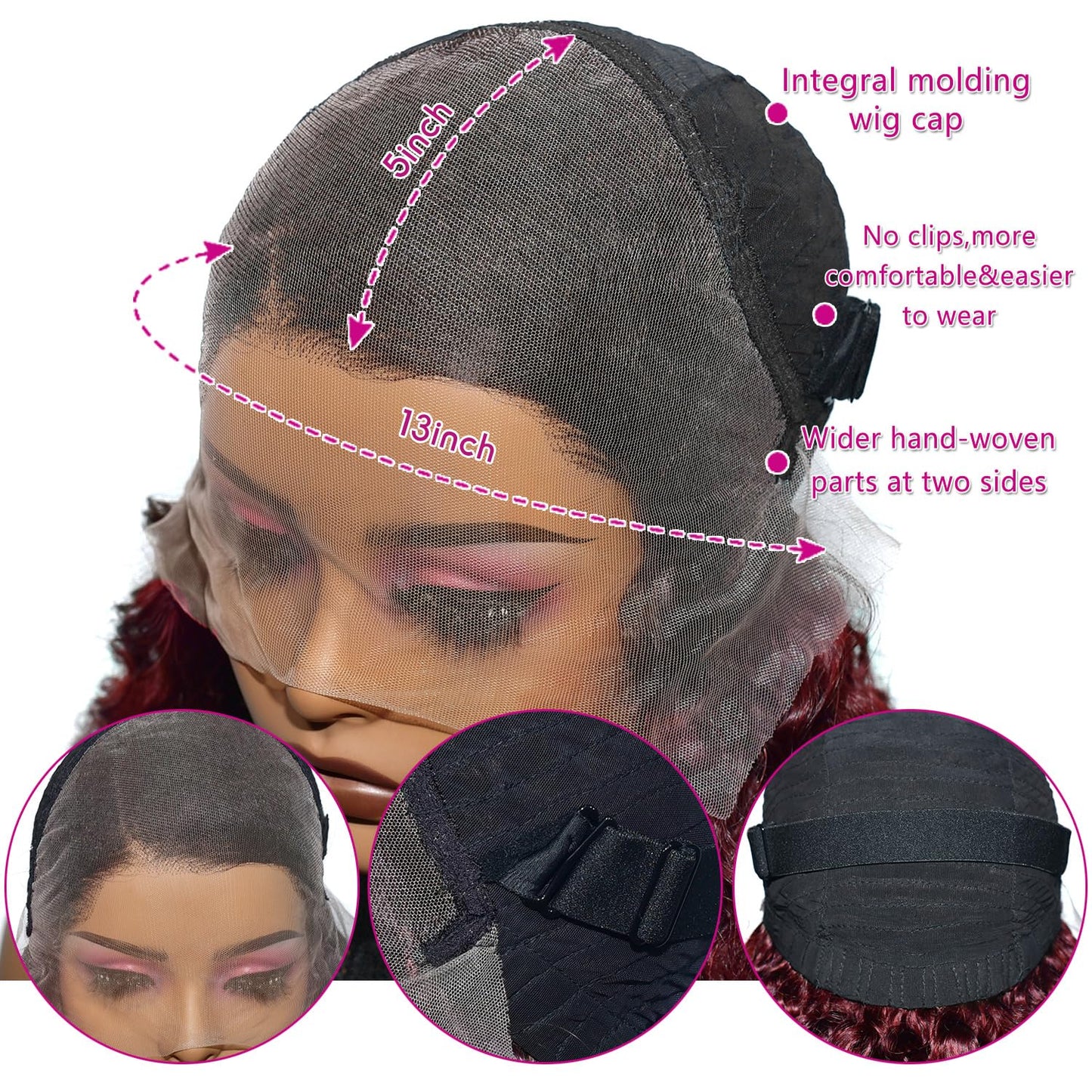 99j Burgundy 13x5 Deep Wave HD Lace Front Wigs Human Hair Pre Plucked Colored Curly Human Hair Wig Glueless Deep Curly Lace Frontal Wigs Red Human Hair Wigs for Women 180% Density （22 Inch）