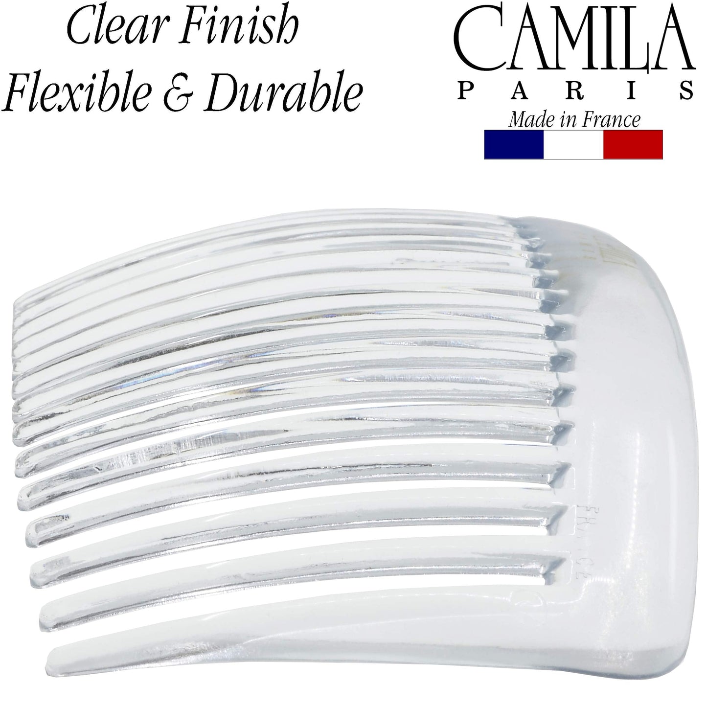 Camila Paris CP2911 French Side Combs Large Curved, Clear French Twist Hair Combs Decorative, Strong Hold Hair Clips for Women Bun Chignon Up-Do, No Slip Styling Girls Hair Accessories, Made in France