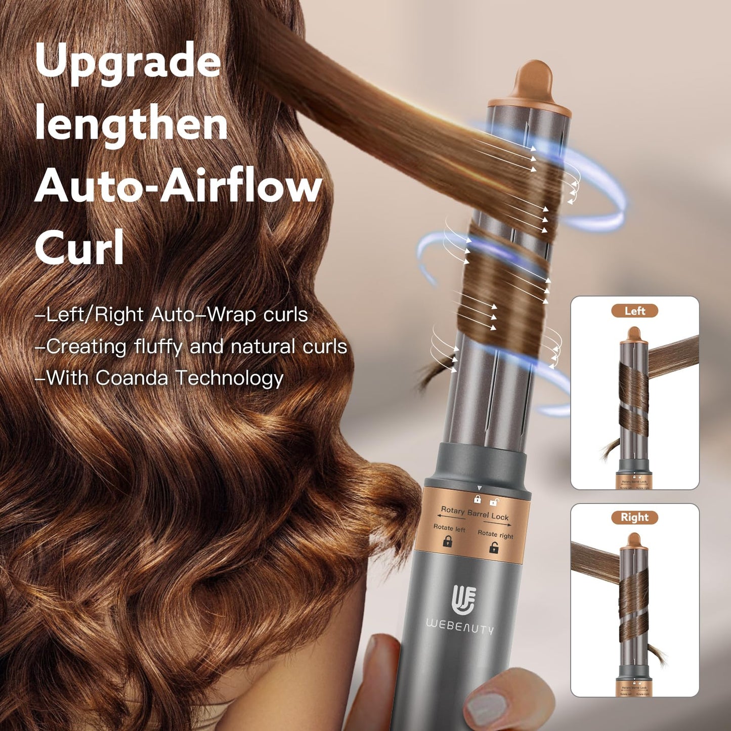 Hair Dryer Brush, webeauty 5 in 1 One Step Professional Hot Air Brush Set for Fast Drying, Curling Drying, Straightening Combing, Hair Styler [Ceramic Coating] [Negative Ion] 110000 RPM (Gold)