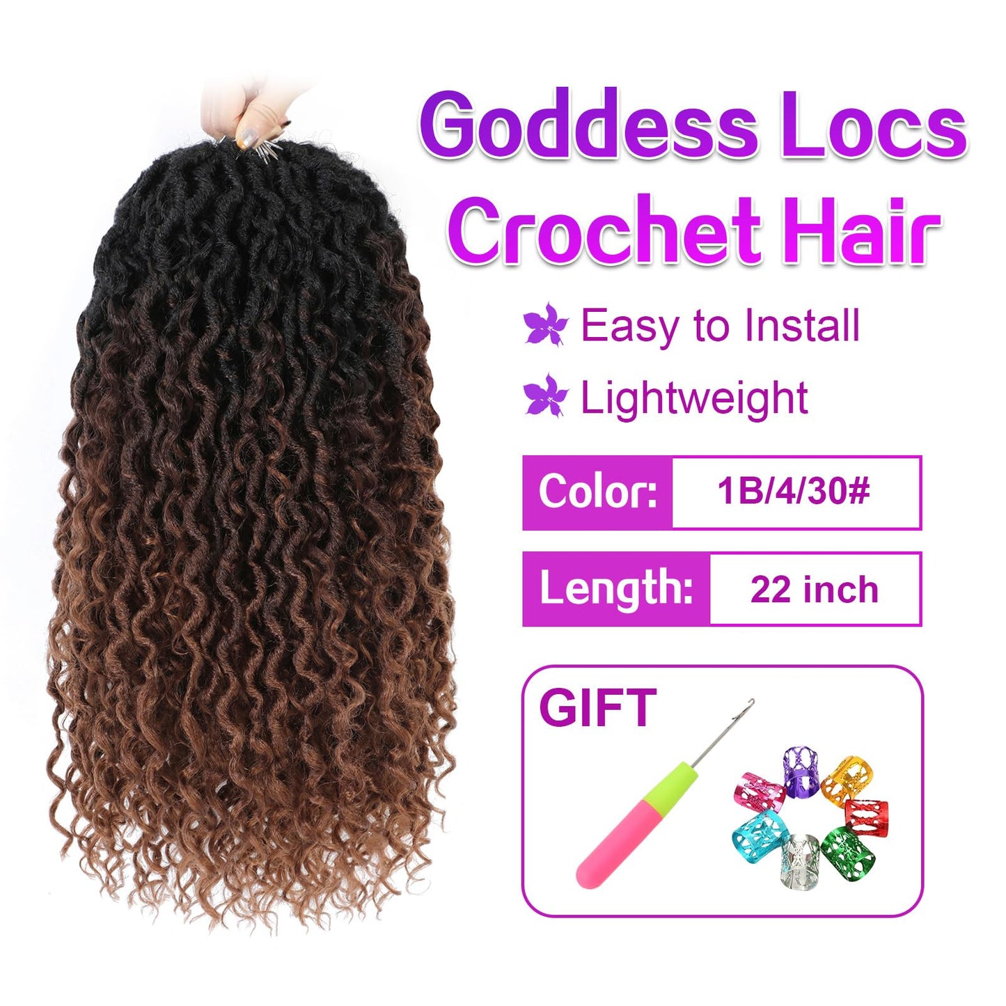 Goddess Locs Crochet Hair 22Inch Pre Looped Faux Locs Crochet Hair 8Packs Bohemian Crochet Braids Hair for Black Women 1B/4/30
