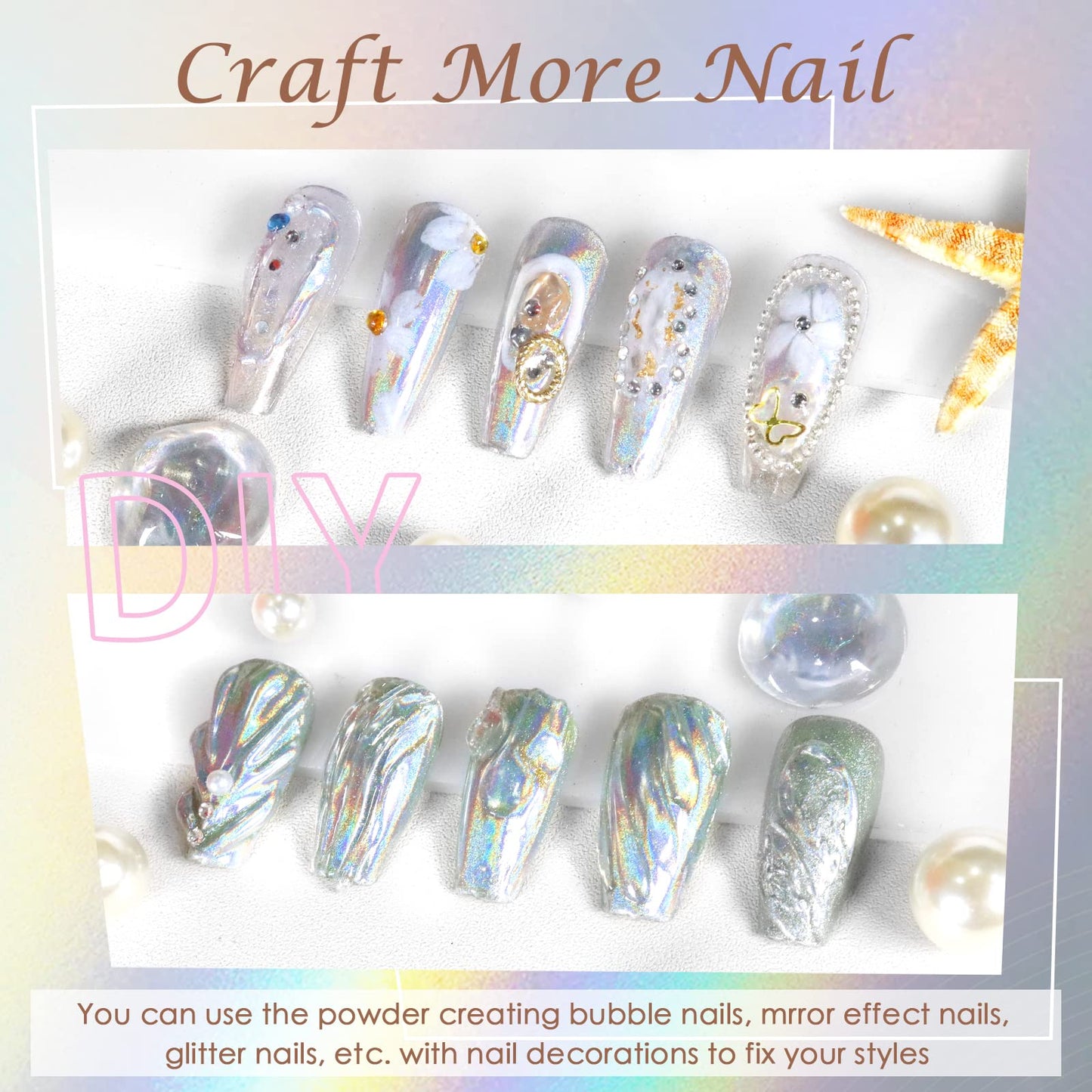 Laza Chrome Nail Powder Mirror Effect Metallic Dust Holographic Glitter Glazed Manicure Decoration Reflective Pigment for DIY Gel Polish Nail Art, Resin Craft, Gifts - Laser Silver